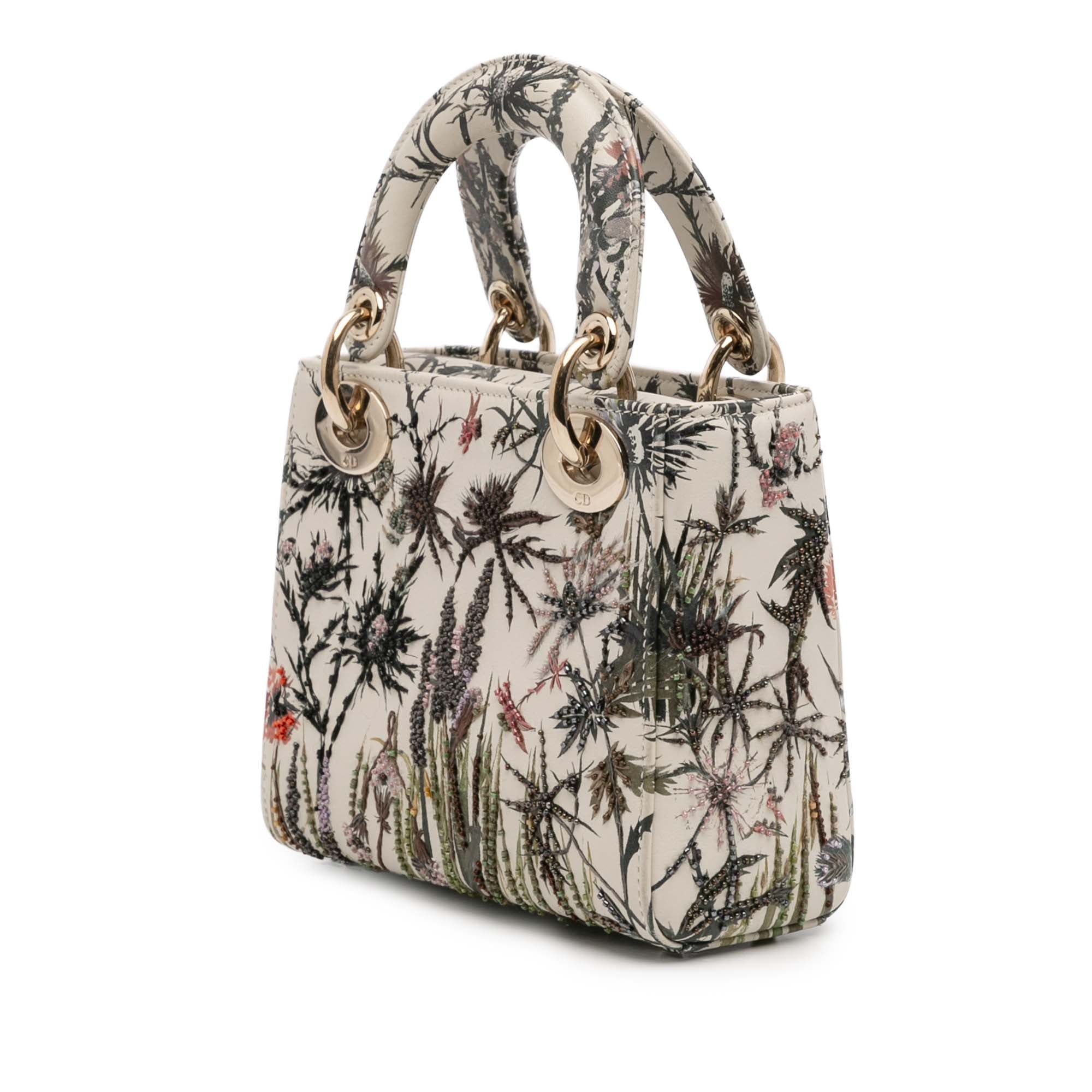 Mini Calfskin Beaded Embroidered Jardin Naturel Lady Dior