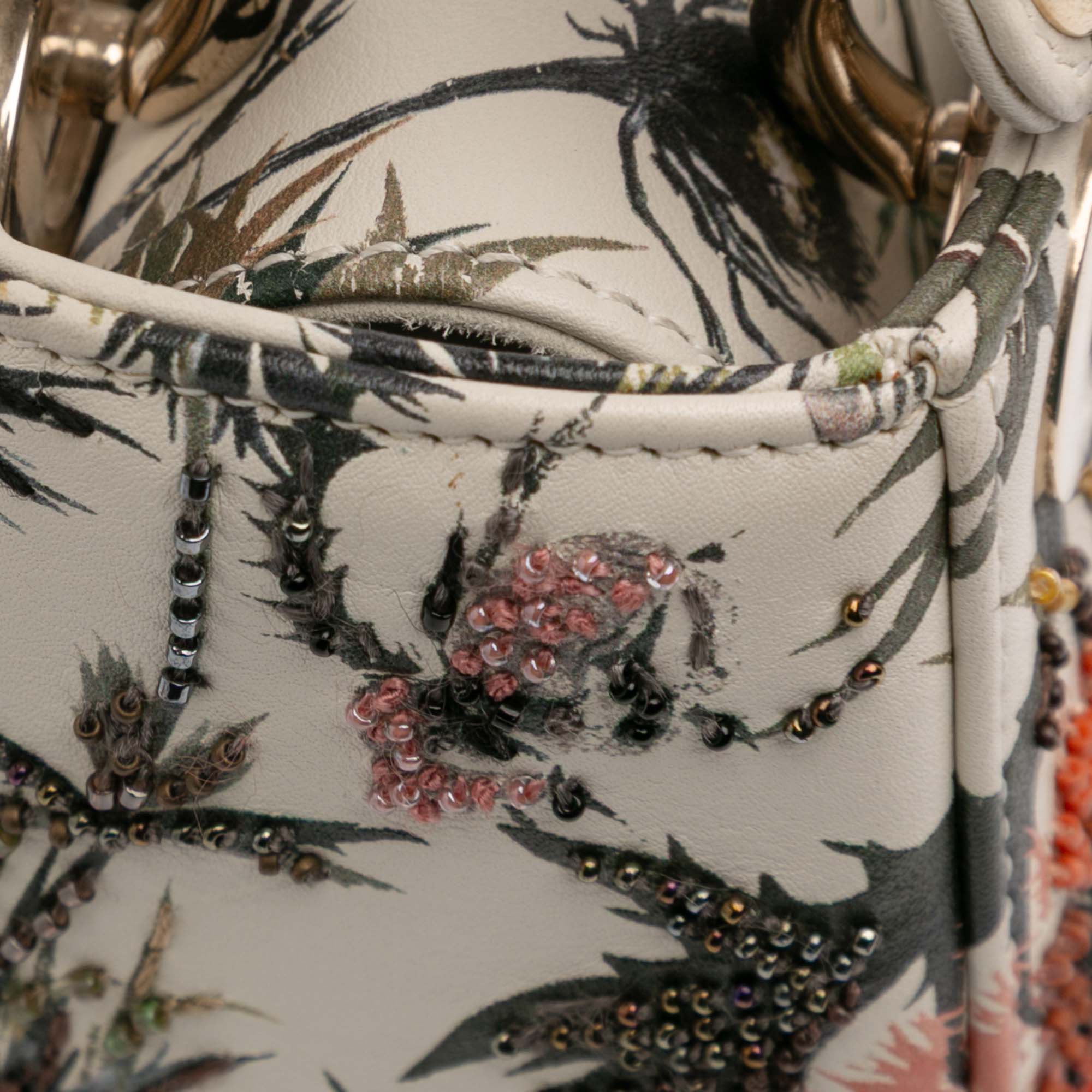 Mini Calfskin Beaded Embroidered Jardin Naturel Lady Dior