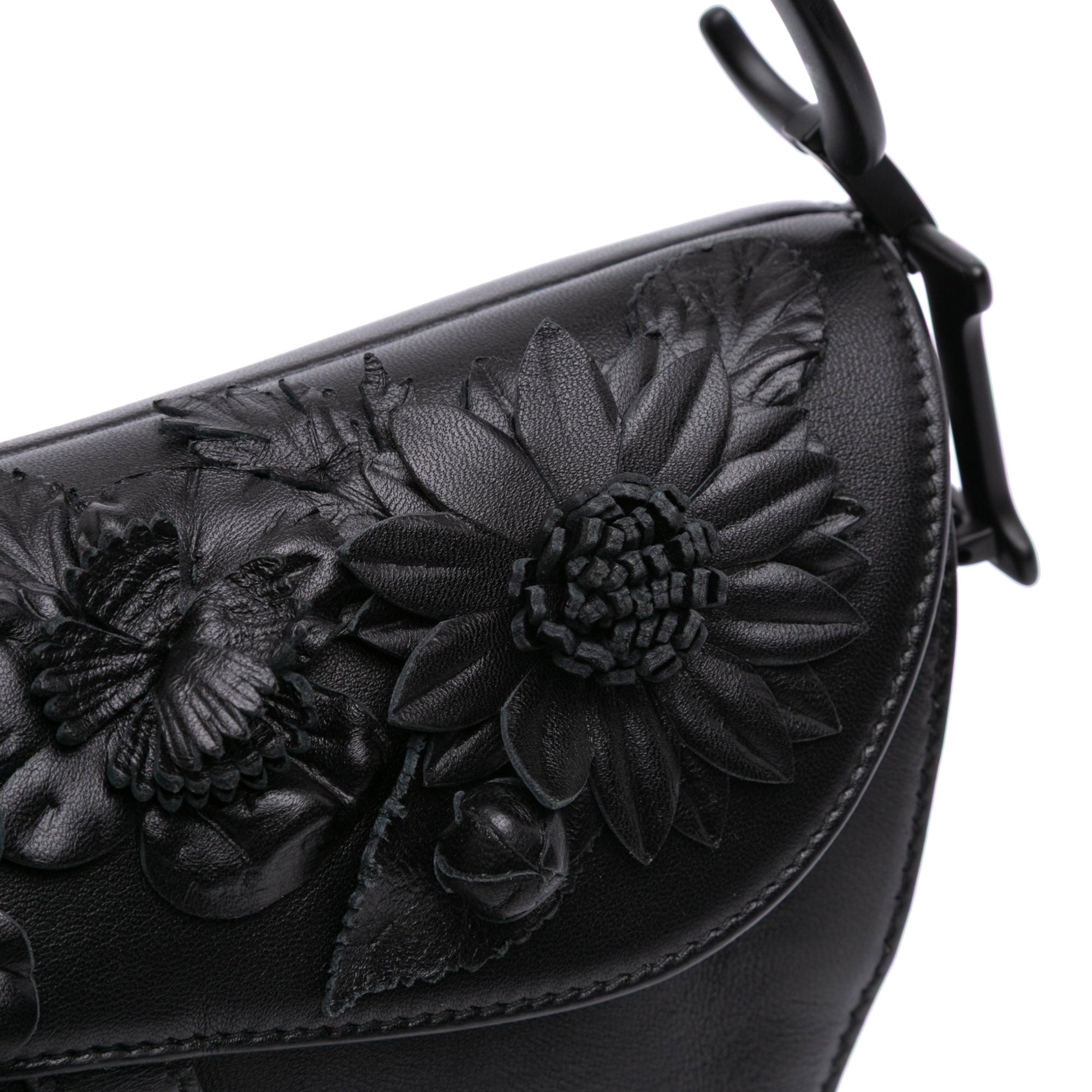 Ultramatte Calfskin 3D Floral Saddle Bag