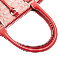 Leather Trimmed Tonal Check Canvas Dome Handbag