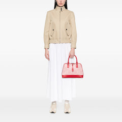 Leather Trimmed Tonal Check Canvas Dome Handbag