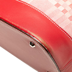 Leather Trimmed Tonal Check Canvas Dome Handbag