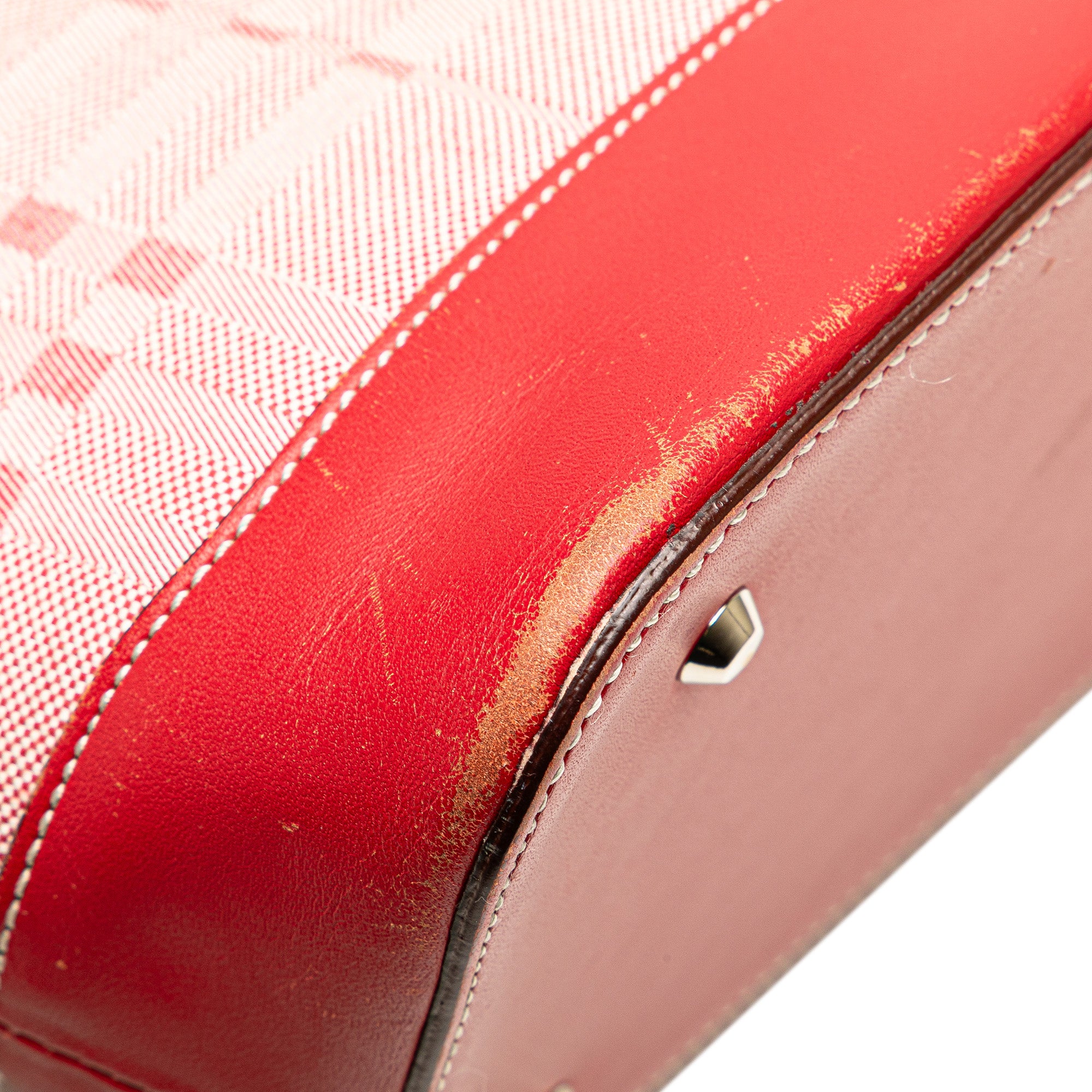 Leather Trimmed Tonal Check Canvas Dome Handbag