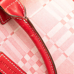 Leather Trimmed Tonal Check Canvas Dome Handbag