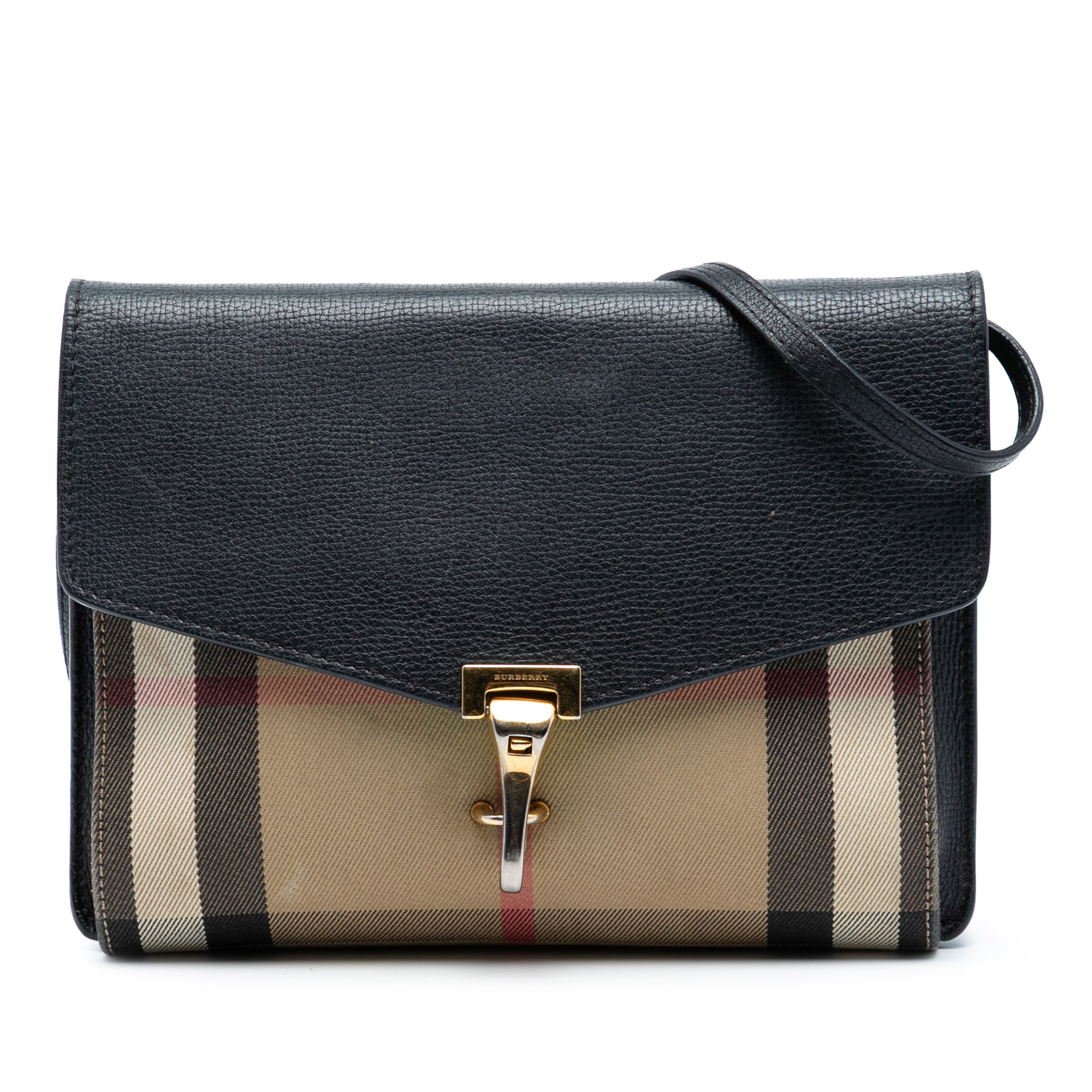 Small Leather and House Check Canvas Derby Macken Crossbody