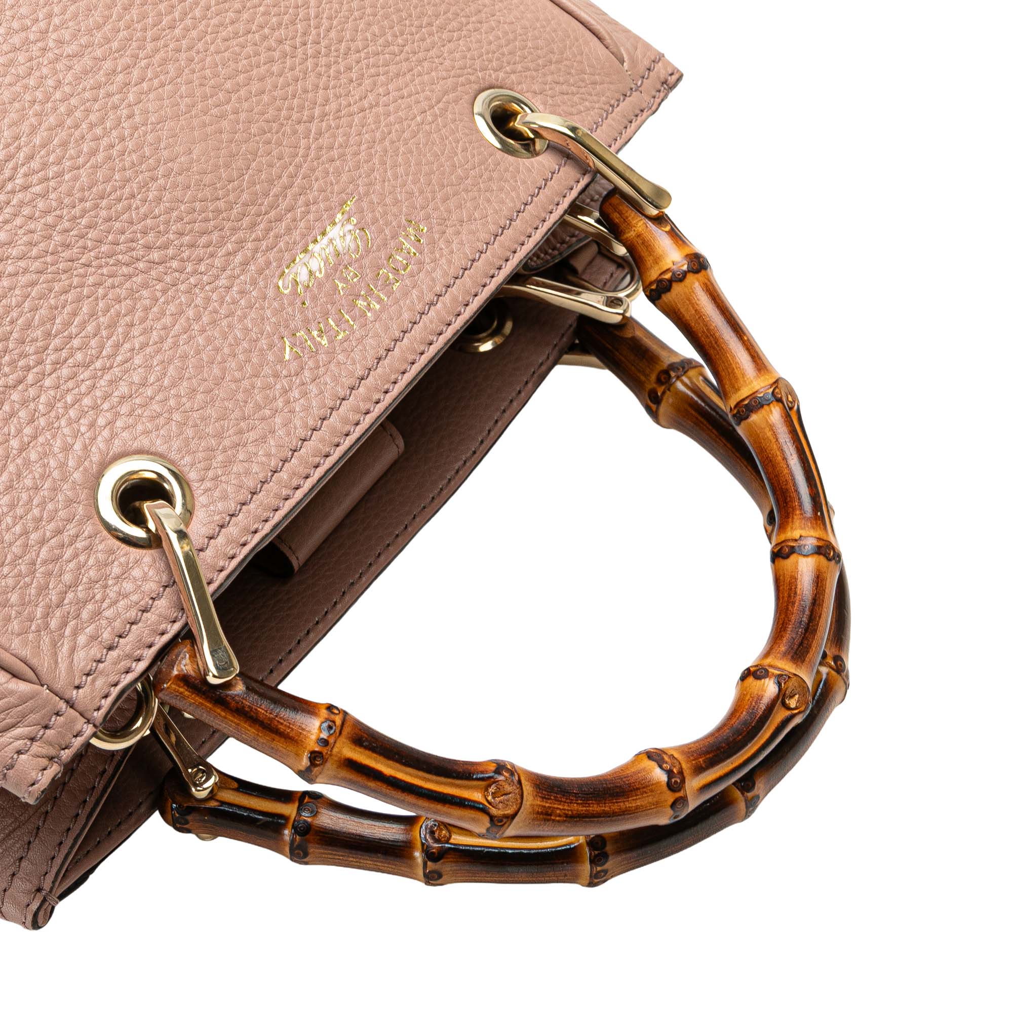Small Calfskin Bamboo Shopper Satchel