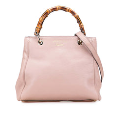 Small Calfskin Bamboo Shopper Satchel
