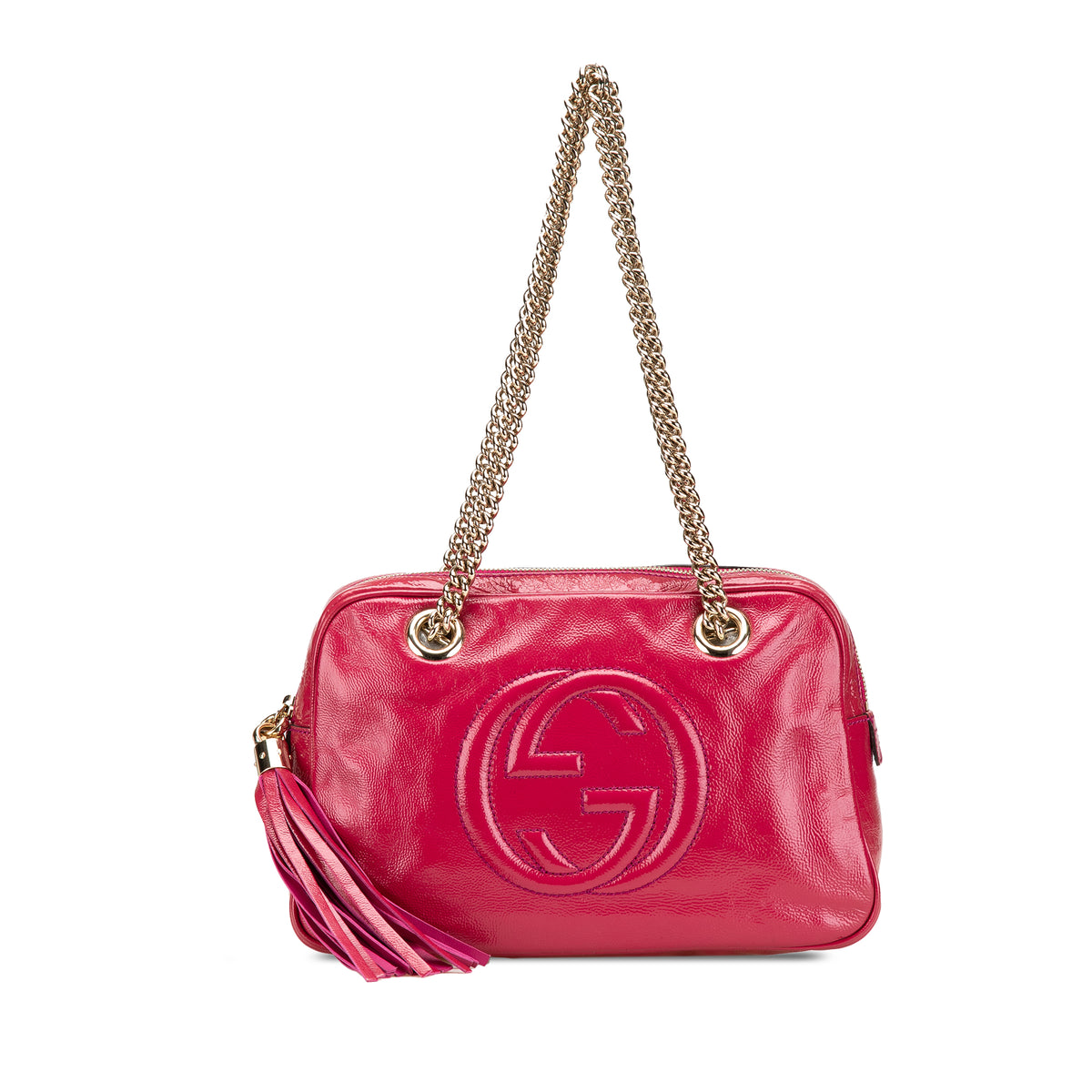 Patent Soho Chain Zip Shoulder Bag