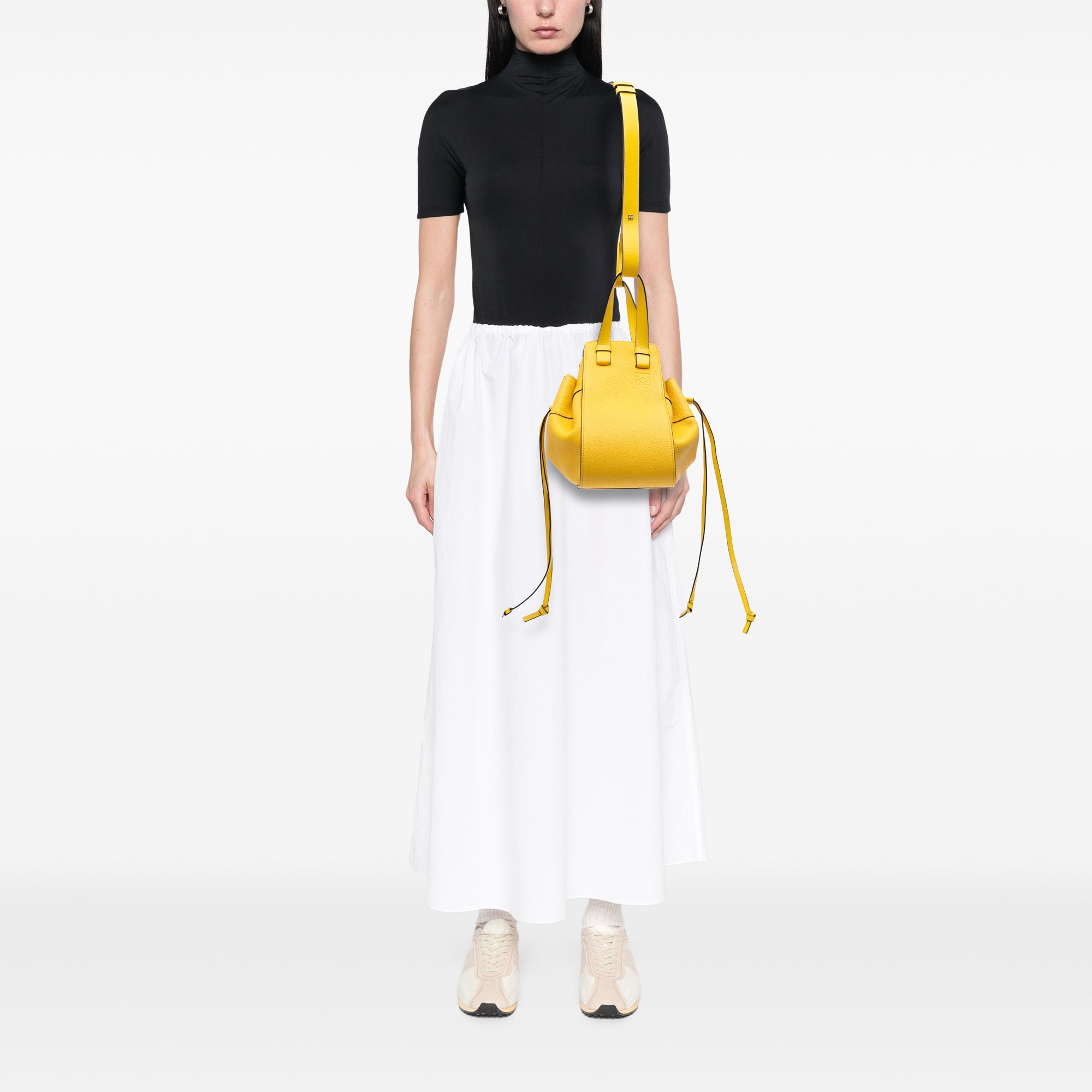Small Grained Calfskin Drawstring Hammock Satchel