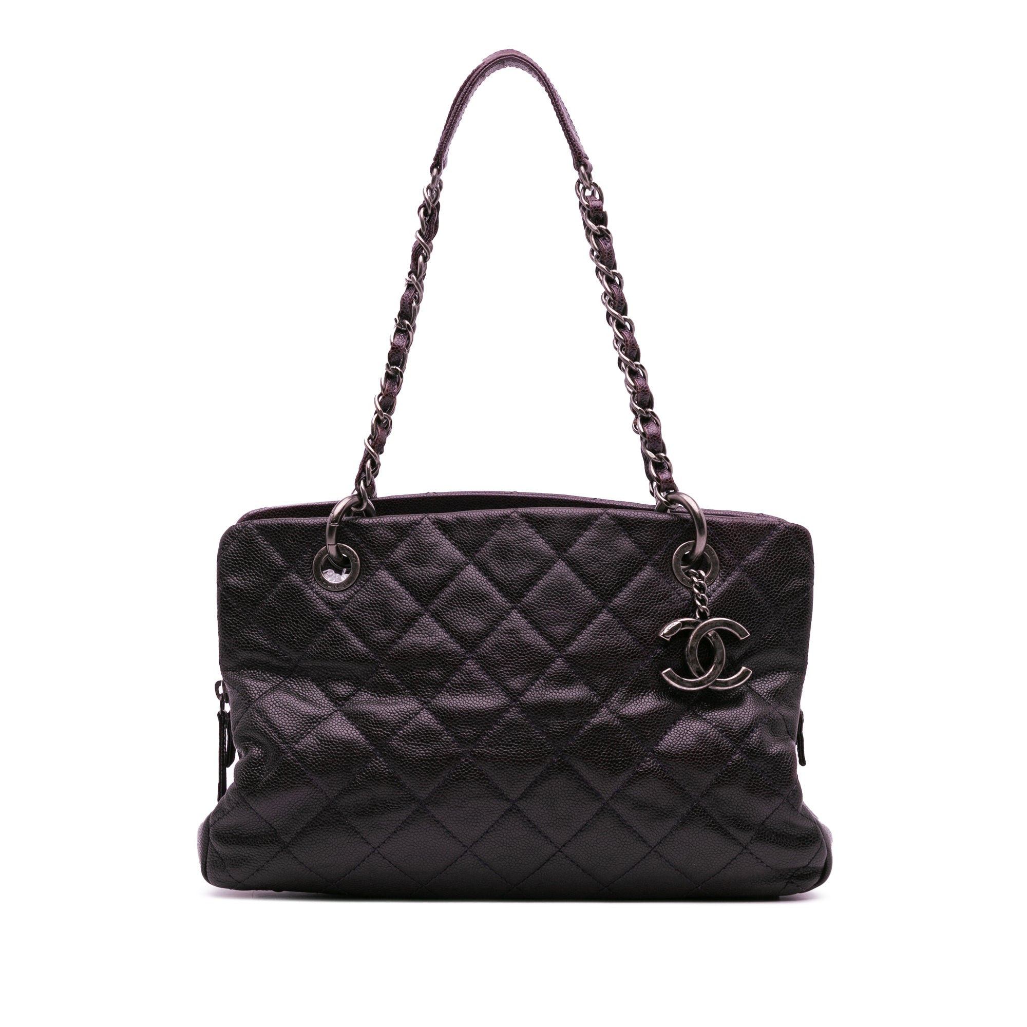 Small Quilted Iridescent Caviar Chic Shopping Tote