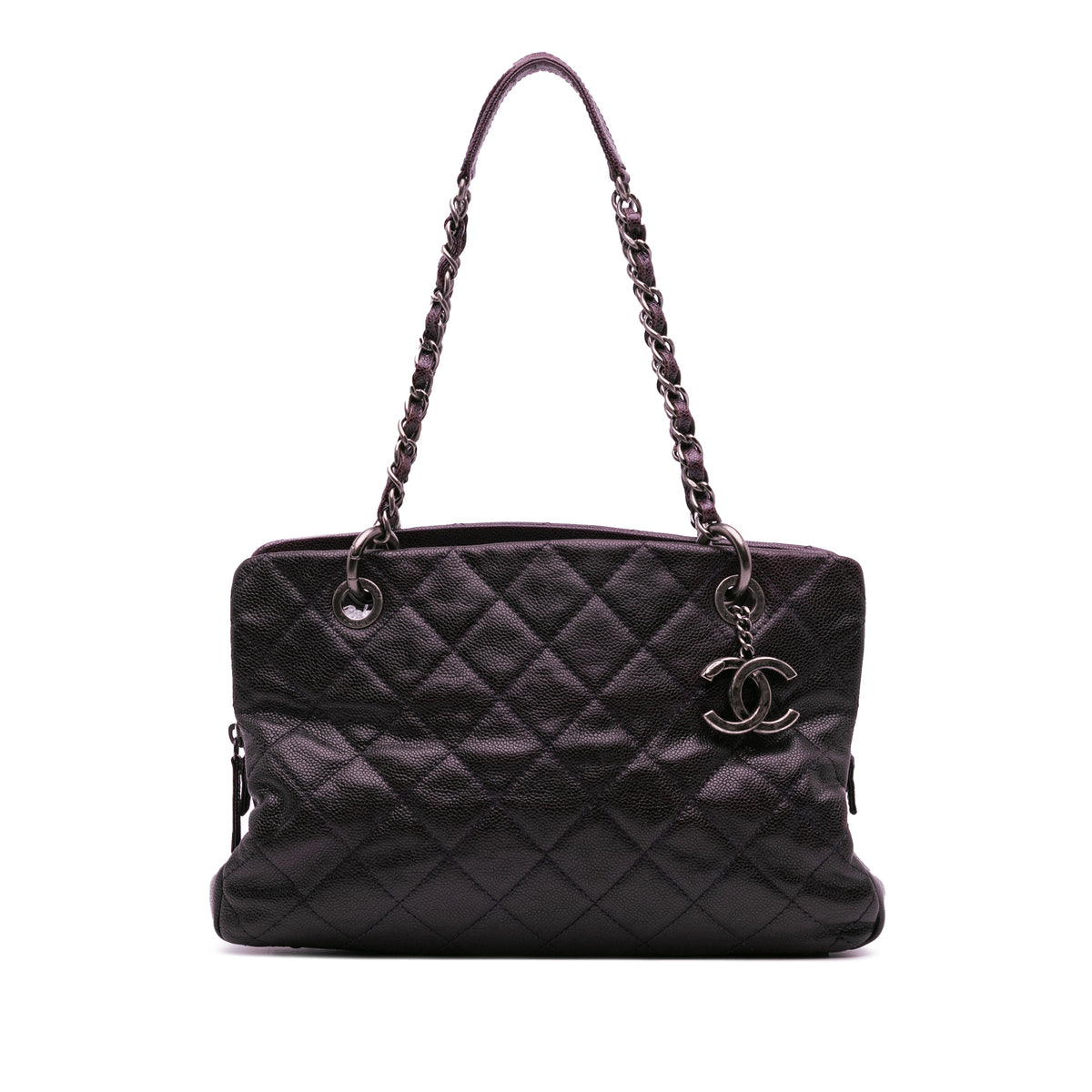 Small Quilted Iridescent Caviar Chic Shopping Tote