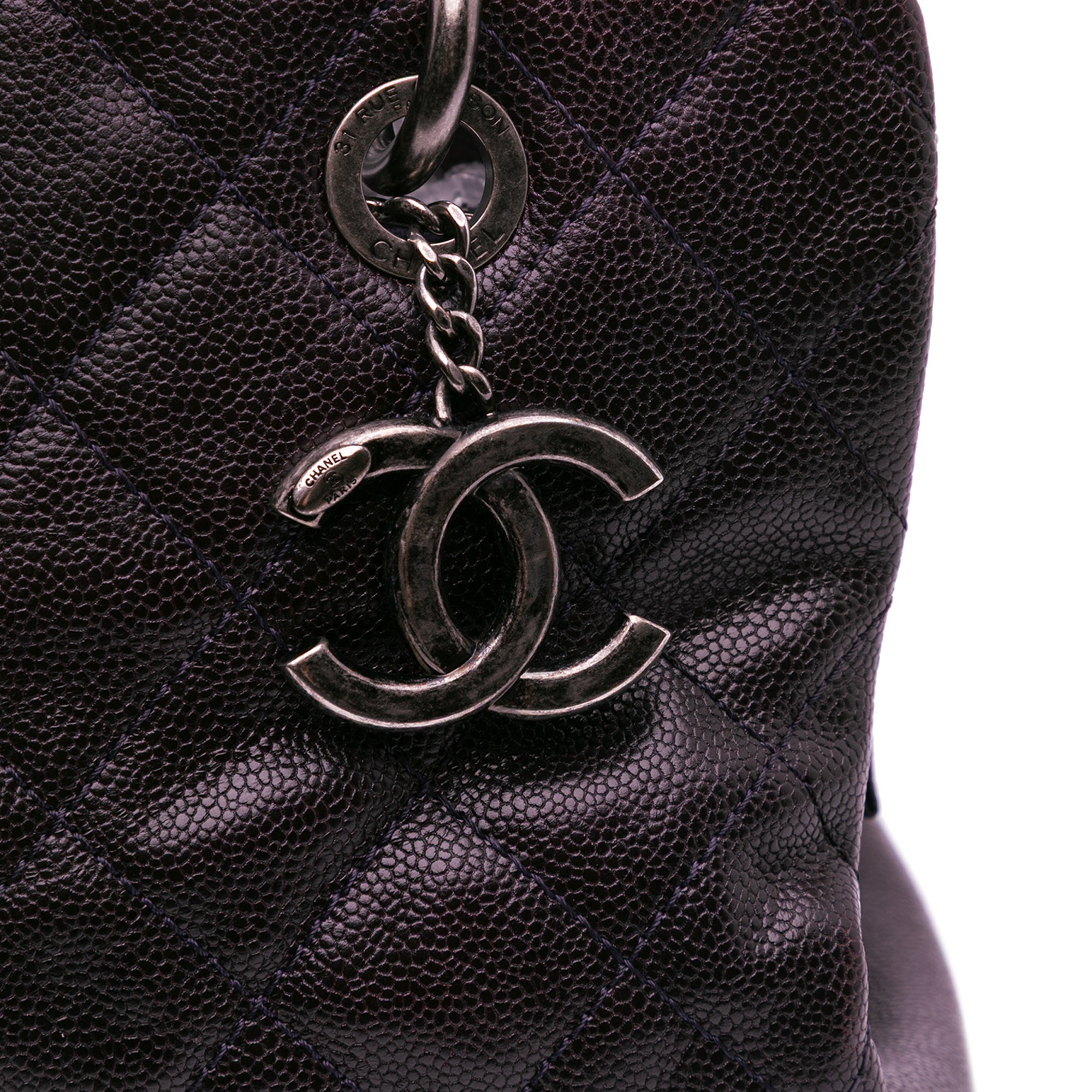 Small Quilted Iridescent Caviar Chic Shopping Tote
