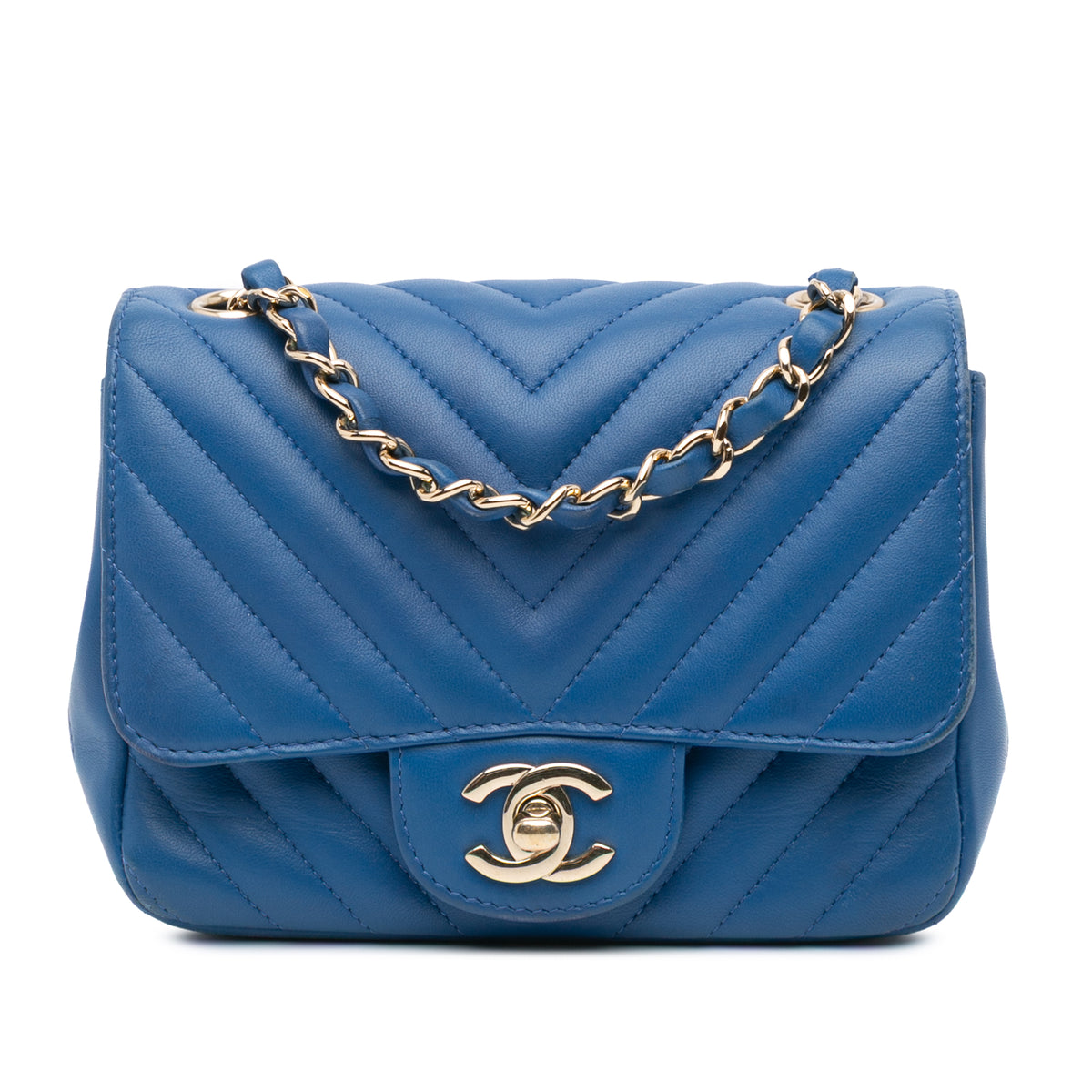 Mini Square Classic Chevron Lambskin Single Flap
