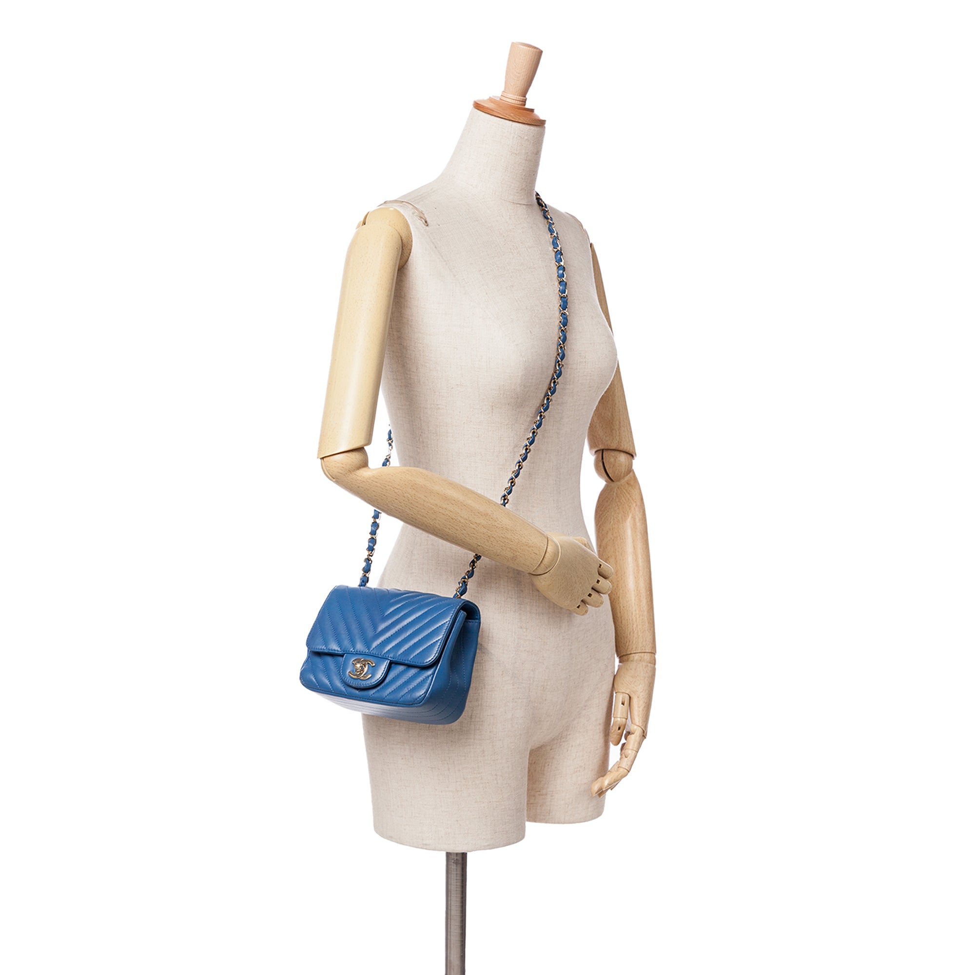 Mini Square Classic Chevron Lambskin Single Flap