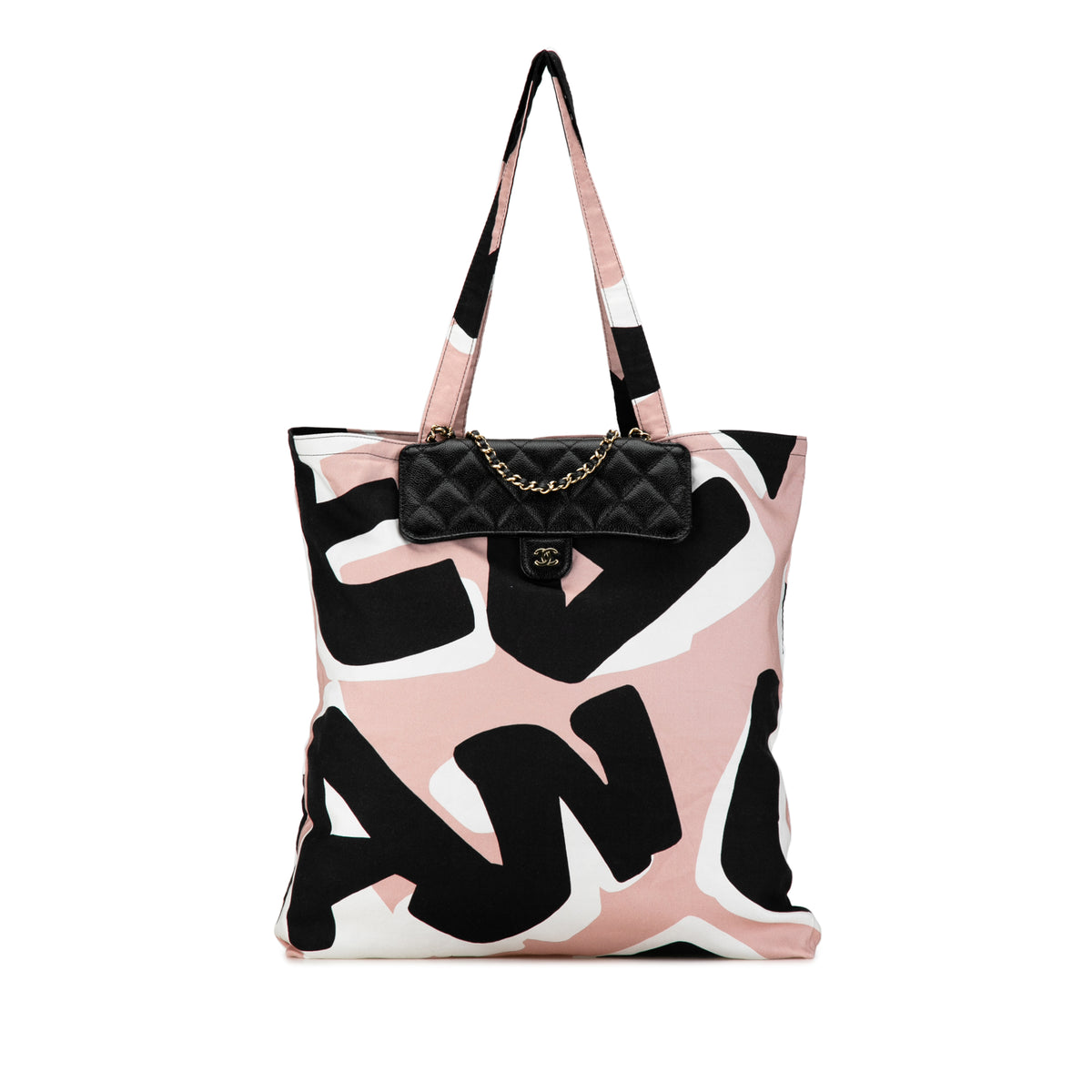 Nylon Graffiti Foldable Shopping Tote in Caviar Flap_0