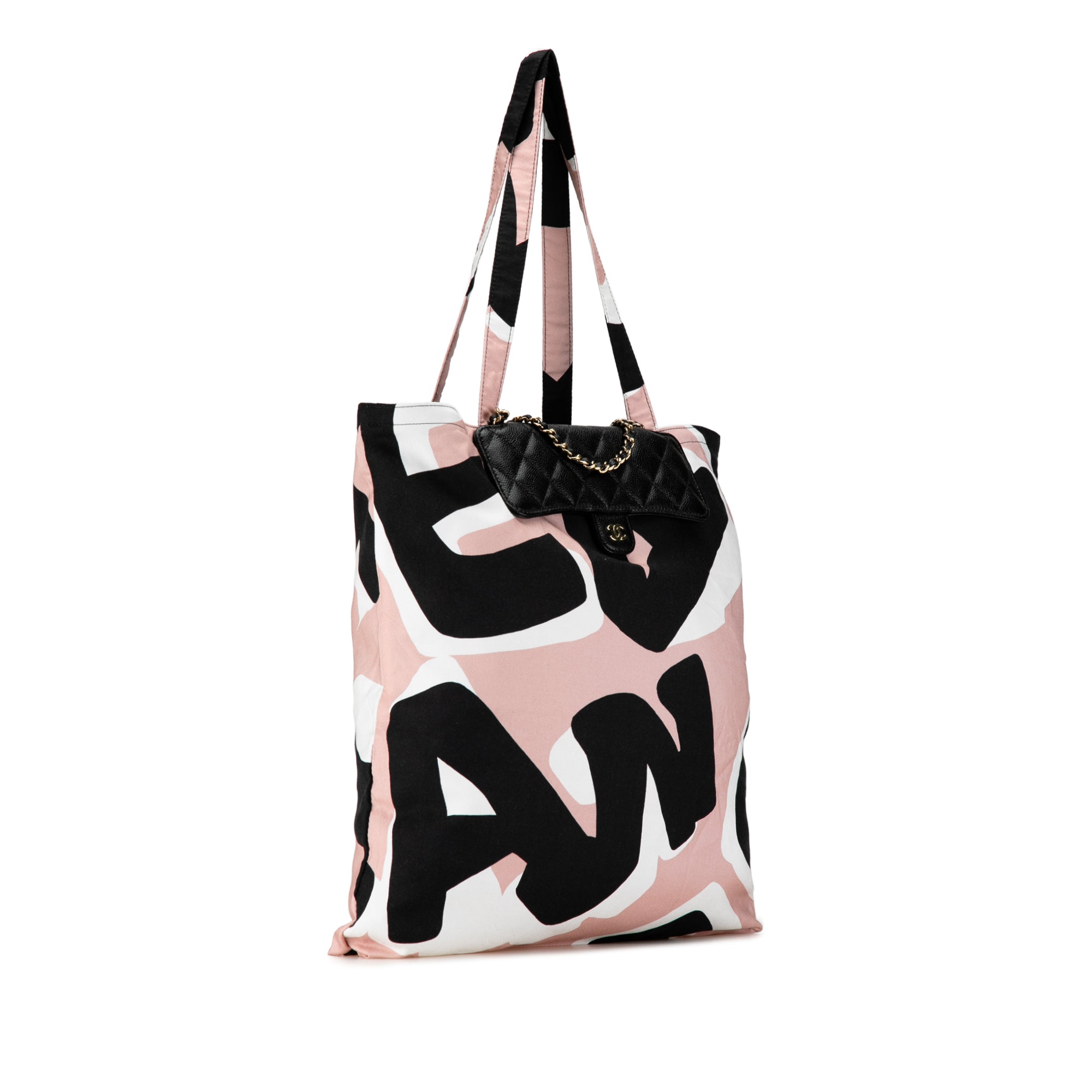 Nylon Graffiti Foldable Shopping Tote in Caviar Flap_1