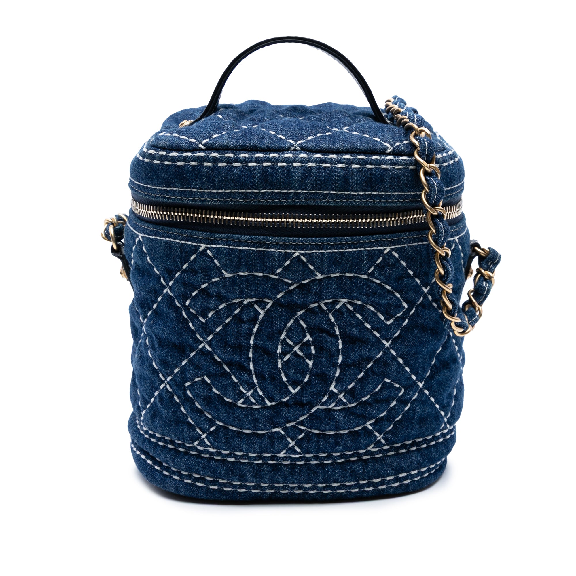 CC Quilted Denim Trip Vanity Case with Chain