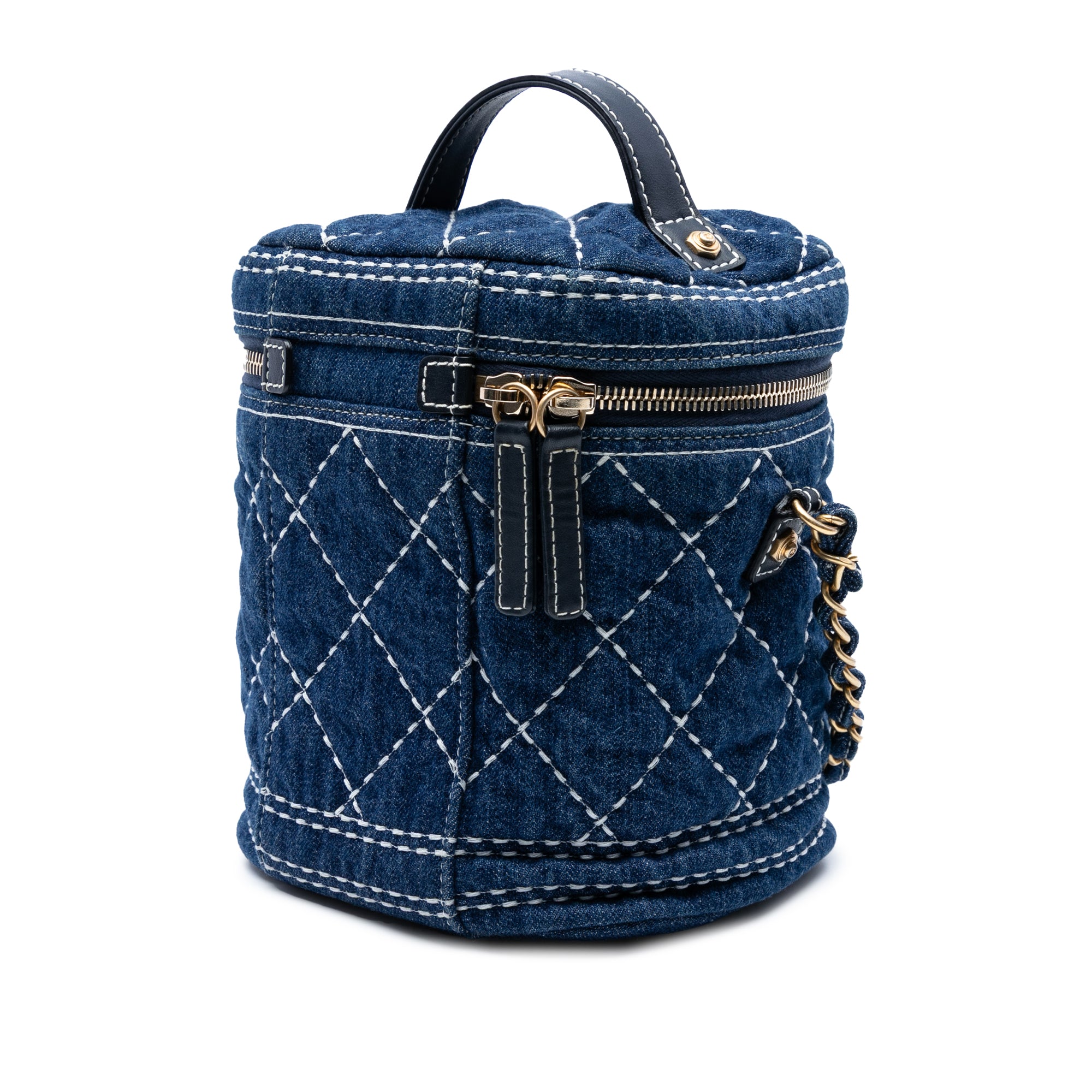 CC Quilted Denim Trip Vanity Case with Chain