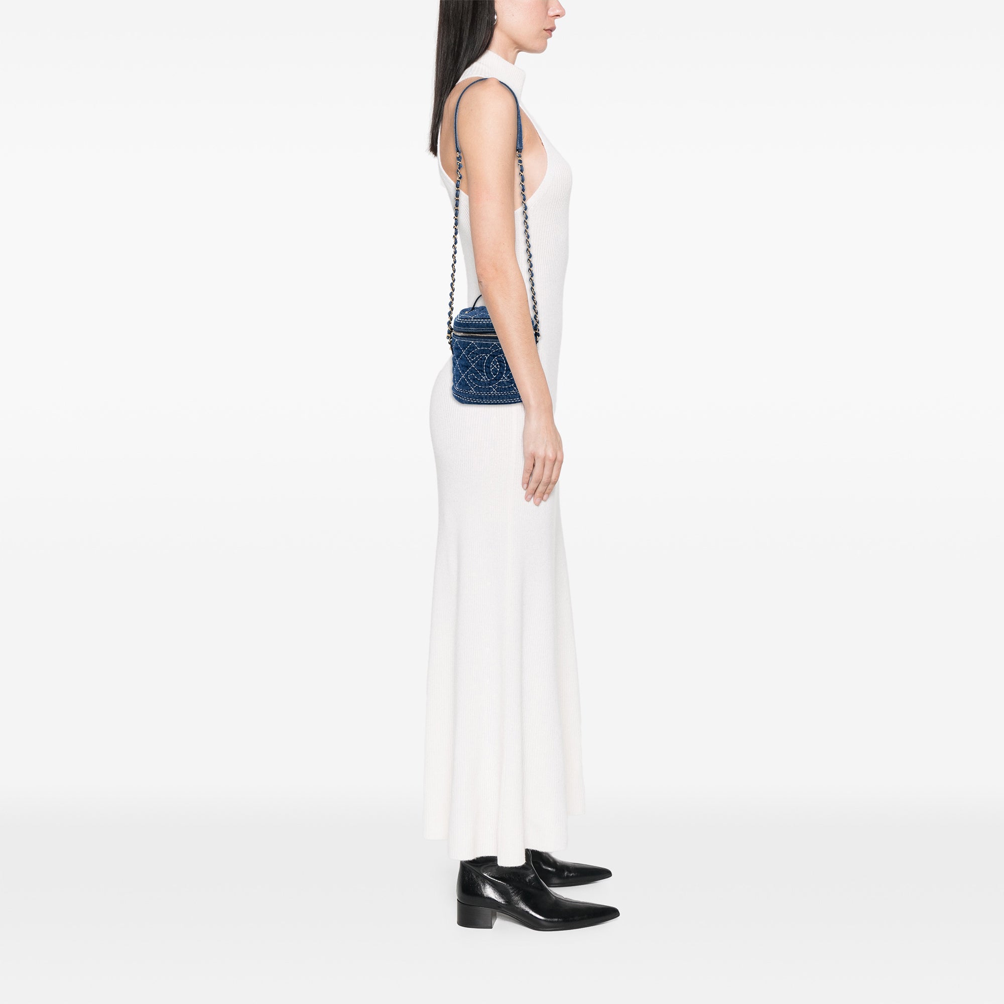 CC Quilted Denim Trip Vanity Case with Chain