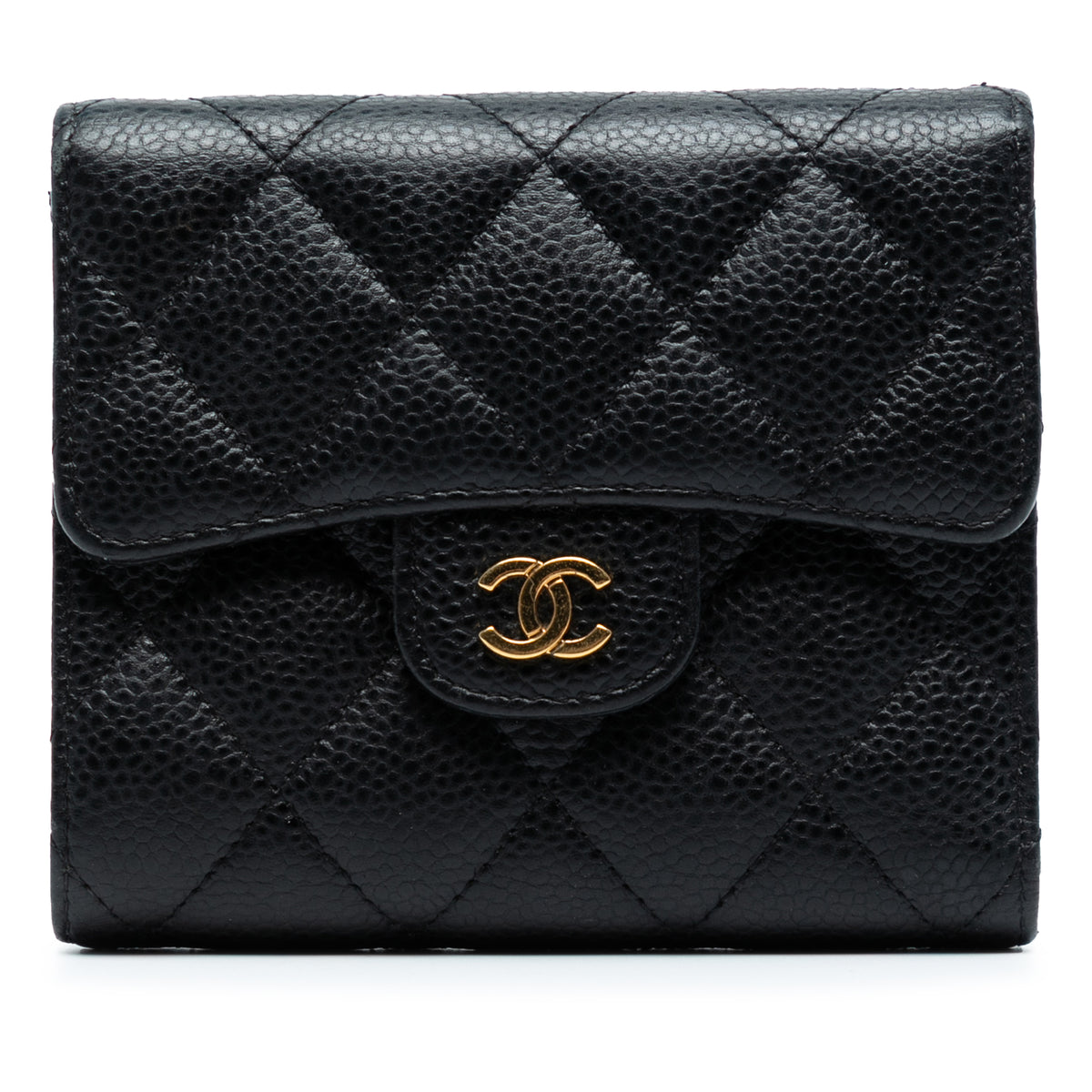 CC Quilted Caviar Compact Flap Wallet