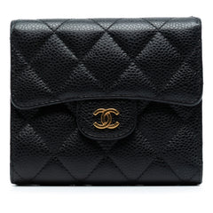 CC Quilted Caviar Compact Flap Wallet