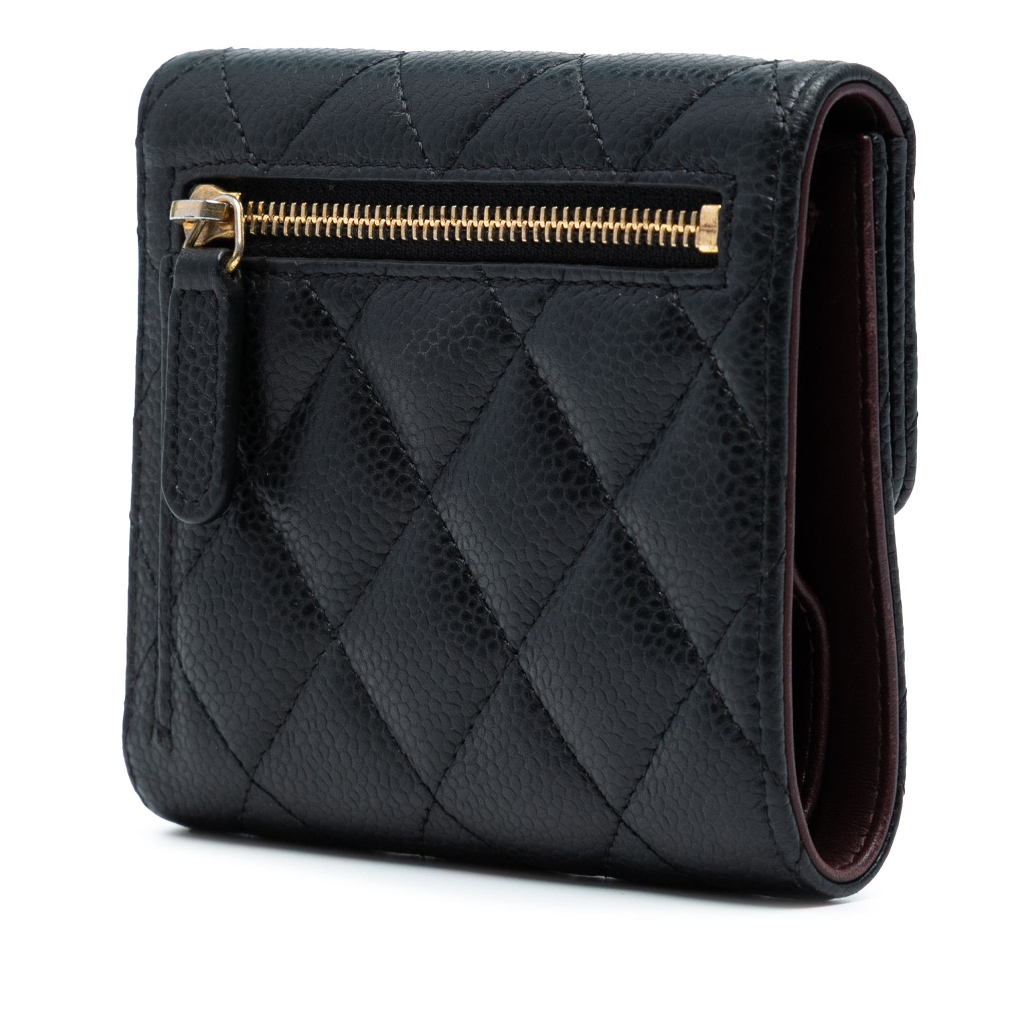 CC Quilted Caviar Compact Flap Wallet