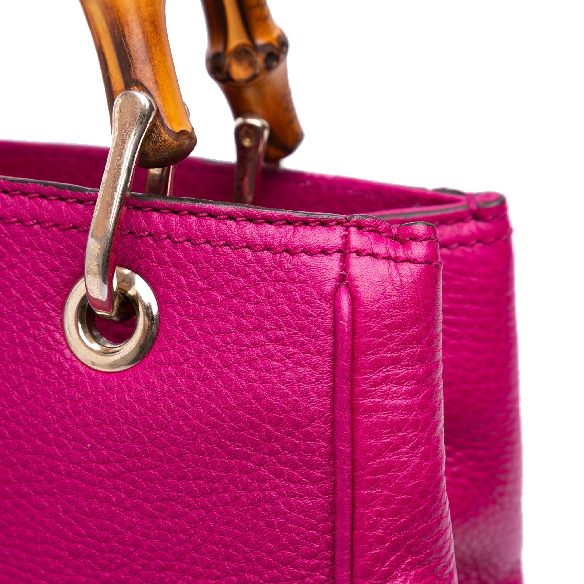 Small Calfskin Bamboo Shopper Satchel