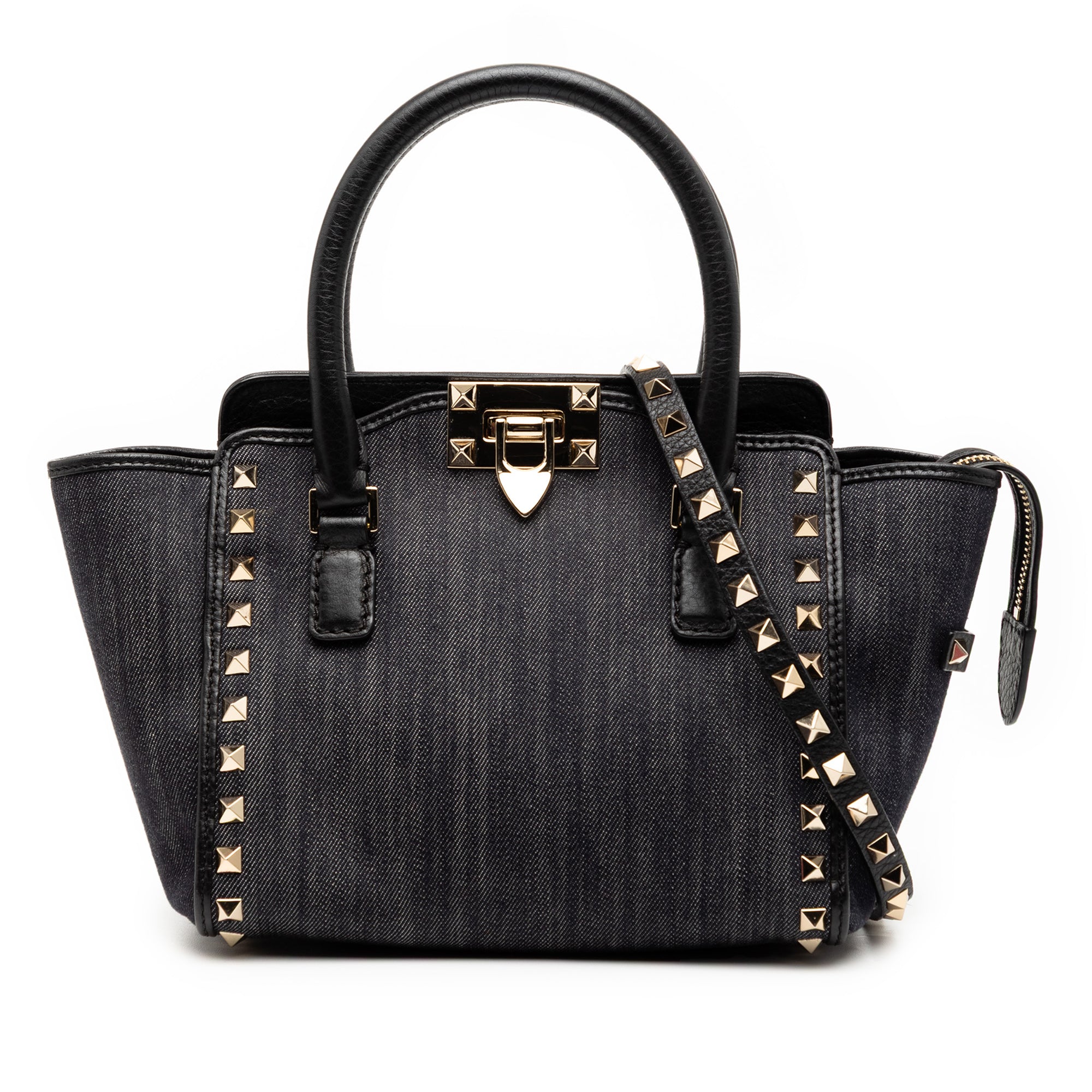 Small Denim Rockstud Trapeze Satchel