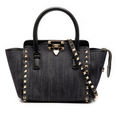Small Denim Rockstud Trapeze Satchel