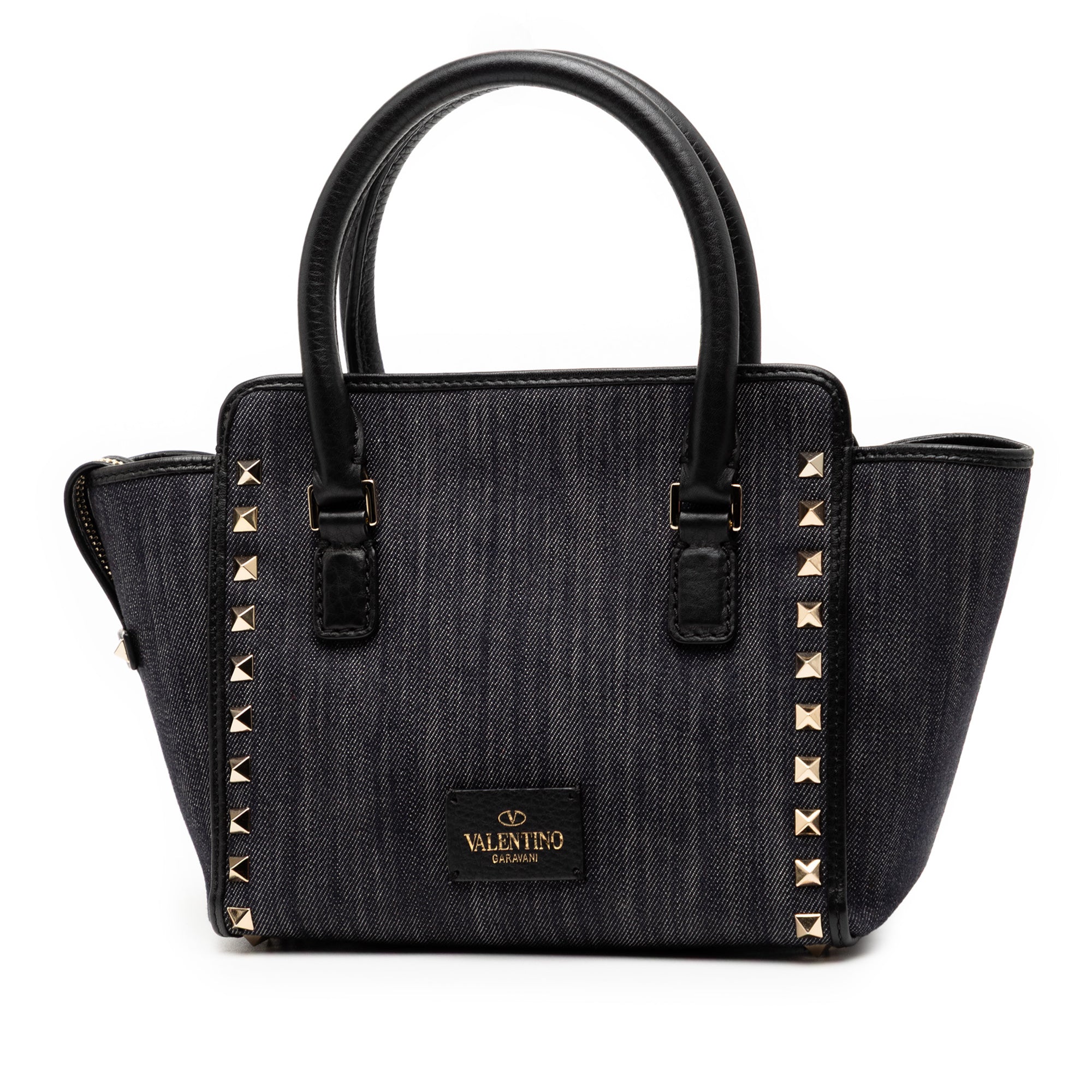 Small Denim Rockstud Trapeze Satchel