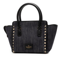 Small Denim Rockstud Trapeze Satchel