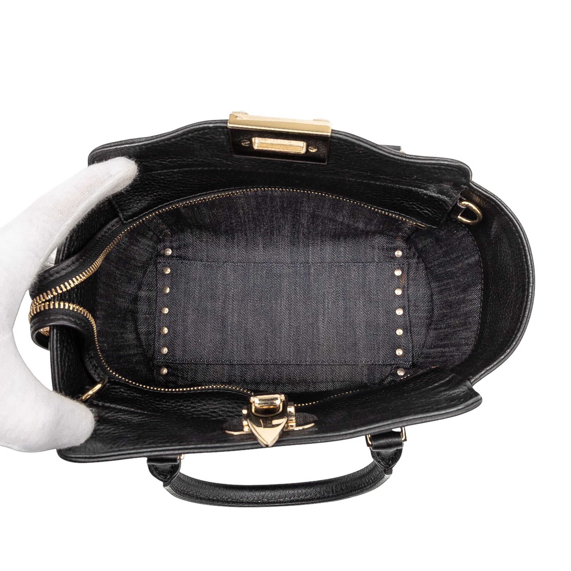 Small Denim Rockstud Trapeze Satchel