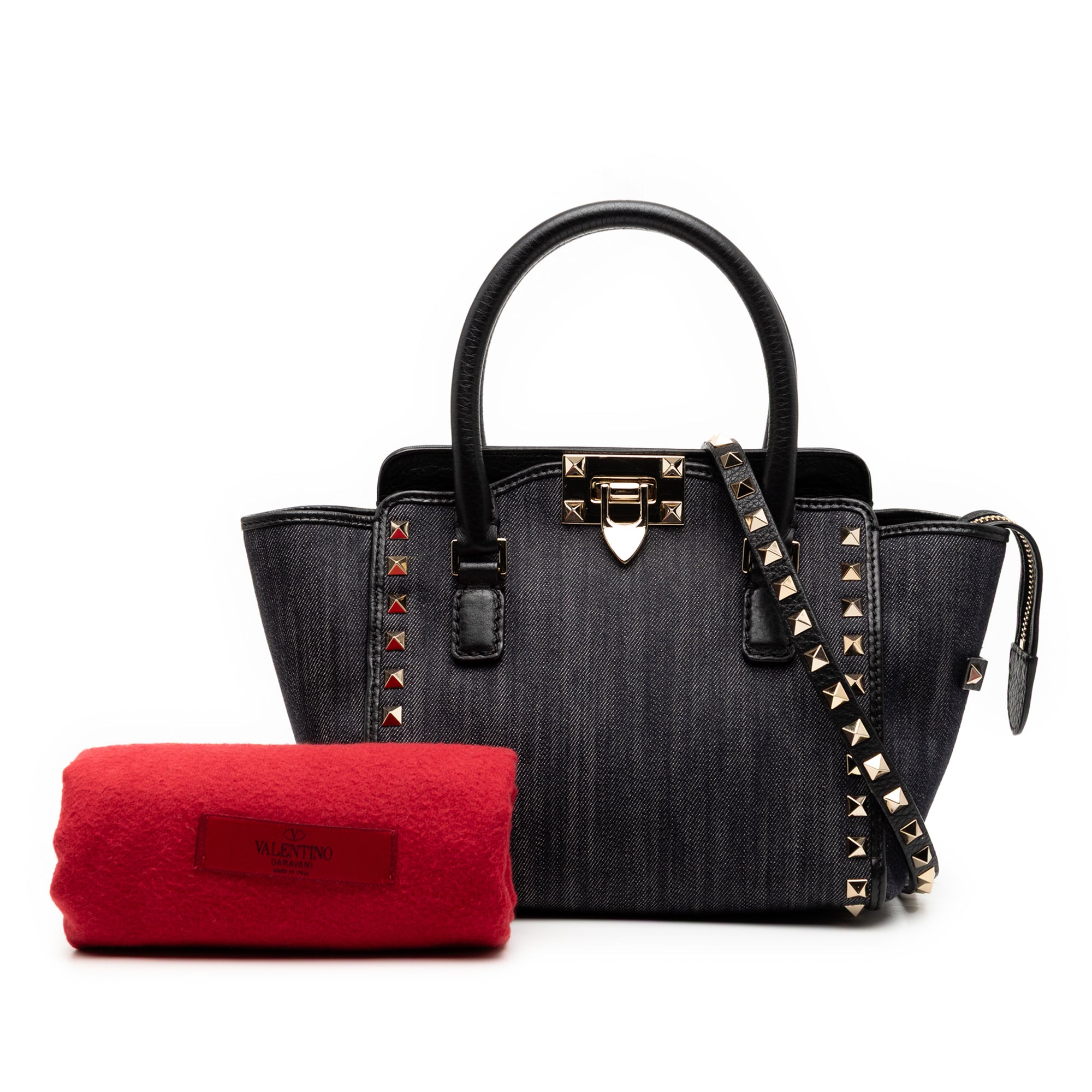 Small Denim Rockstud Trapeze Satchel