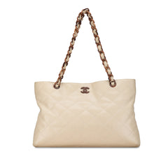 CC Quilted Caviar Wood Chain Tote