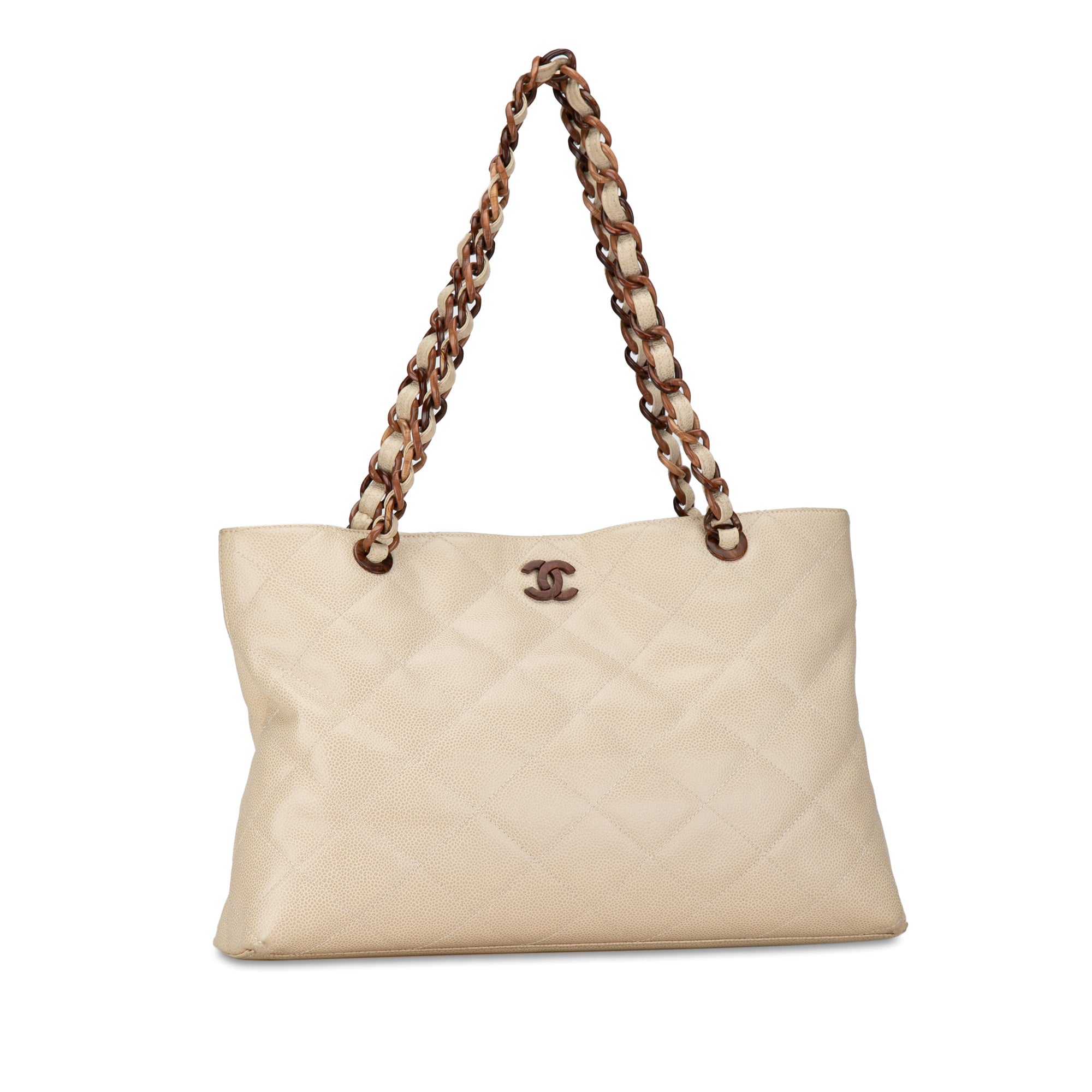 CC Quilted Caviar Wood Chain Tote