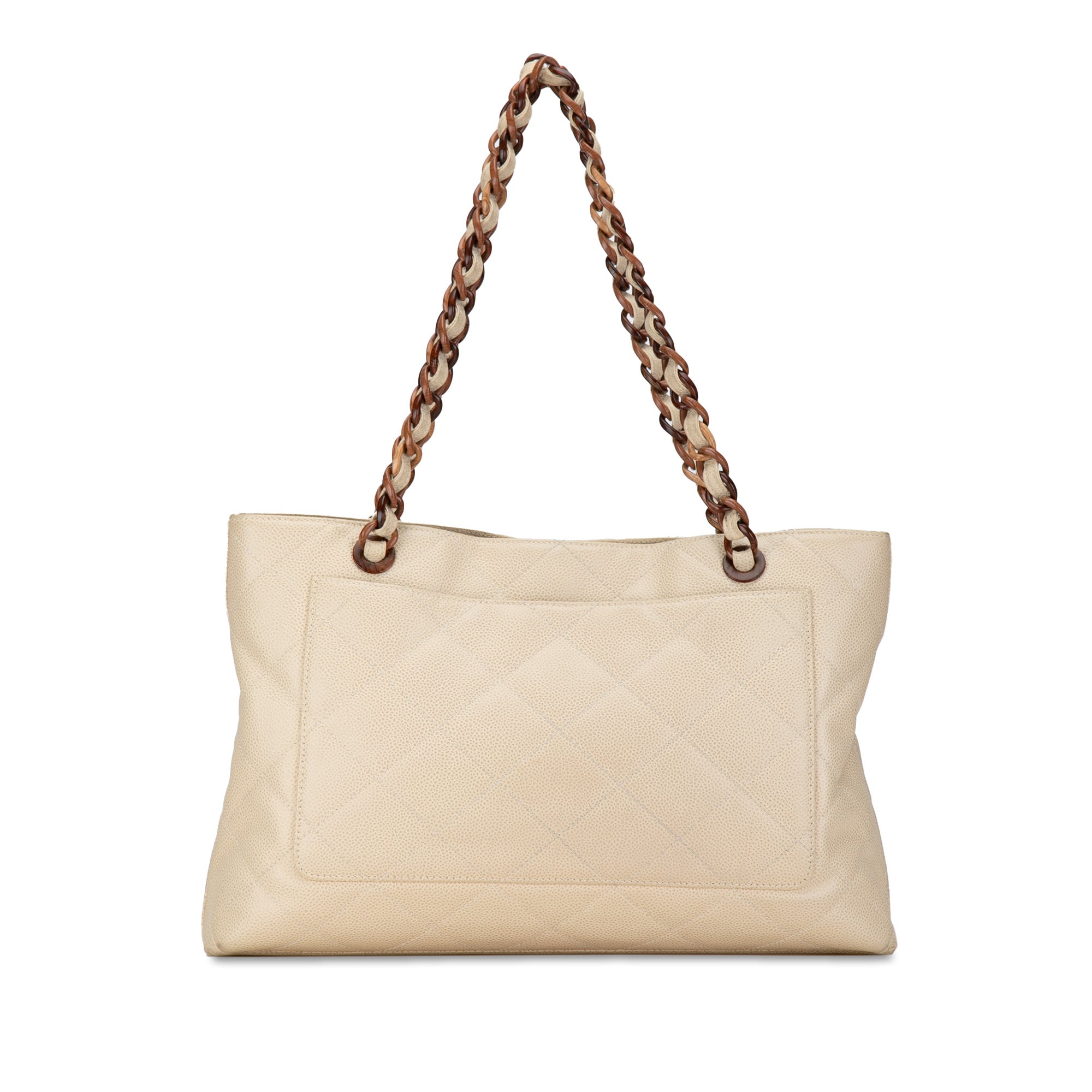 CC Quilted Caviar Wood Chain Tote