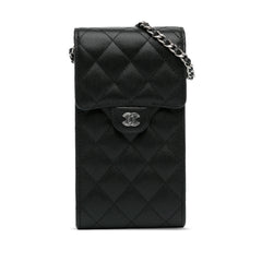 Quilted Caviar Phone Holder with Chain_0