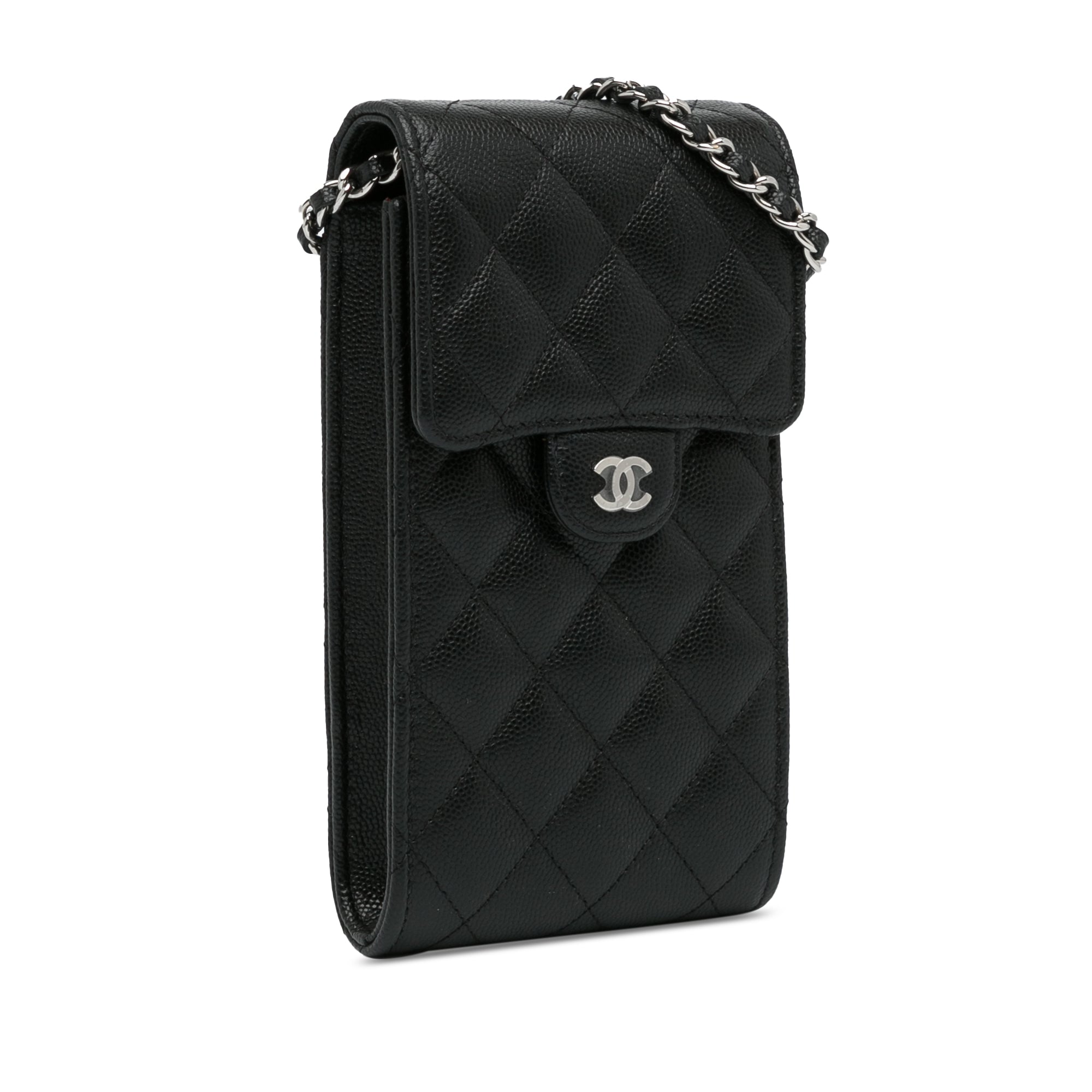 Quilted Caviar Phone Holder with Chain_1