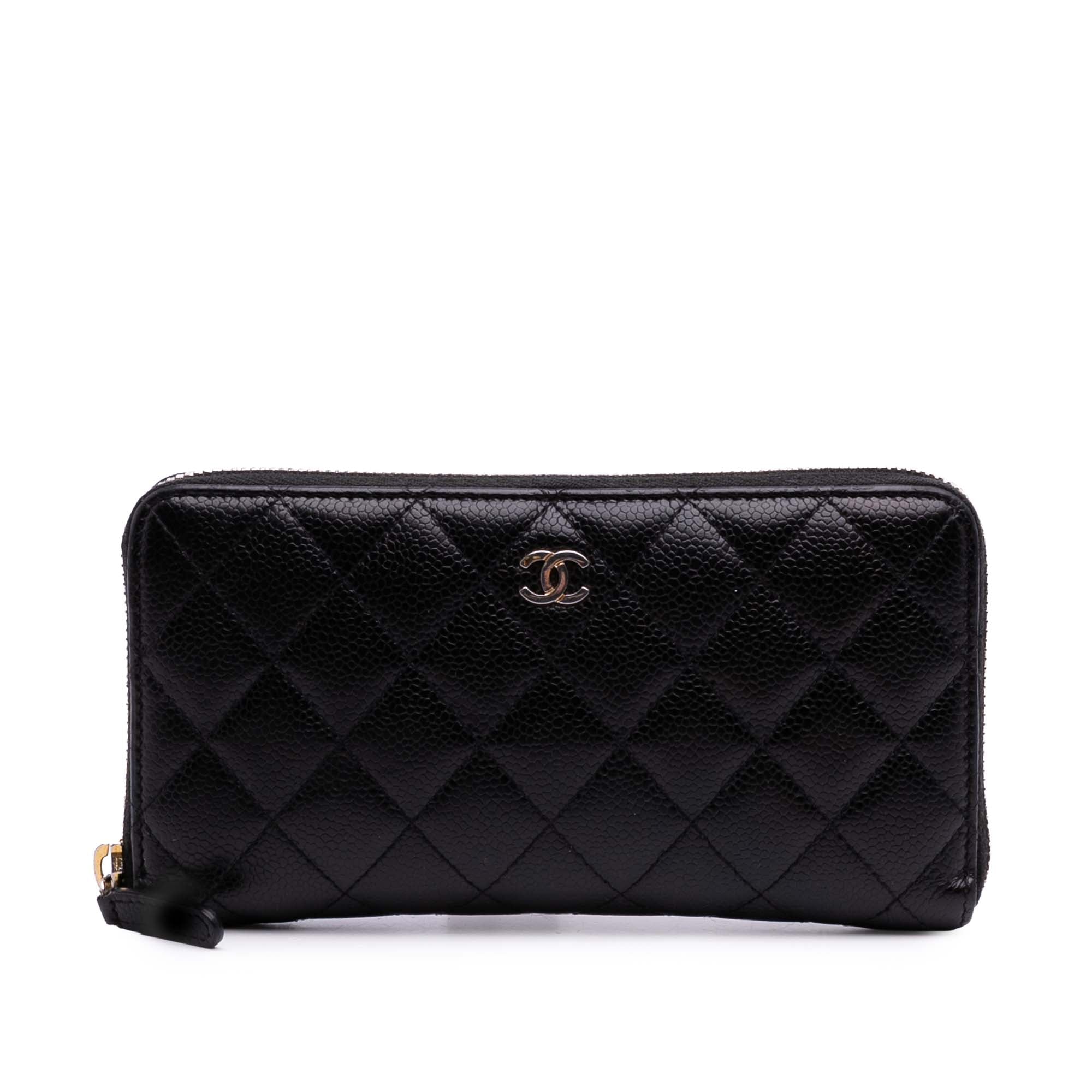 CC Quilted Caviar Zip Around Long Wallet