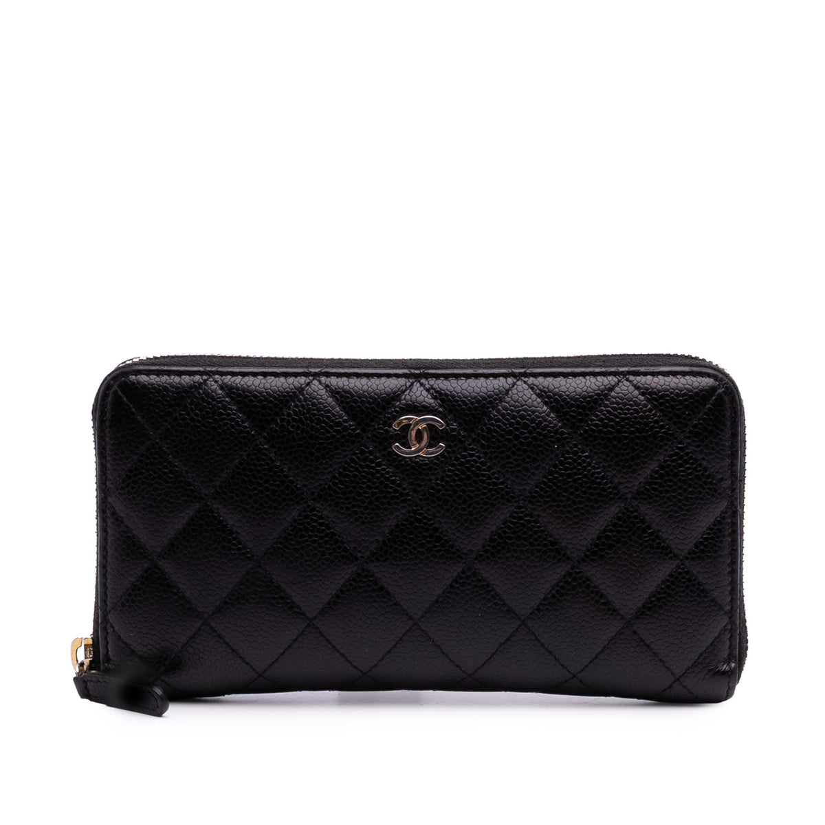 CC Quilted Caviar Zip Around Long Wallet
