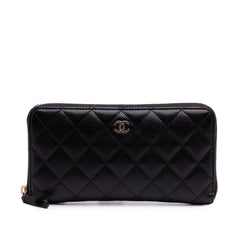 CC Quilted Caviar Zip Around Long Wallet