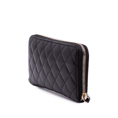 CC Quilted Caviar Zip Around Long Wallet