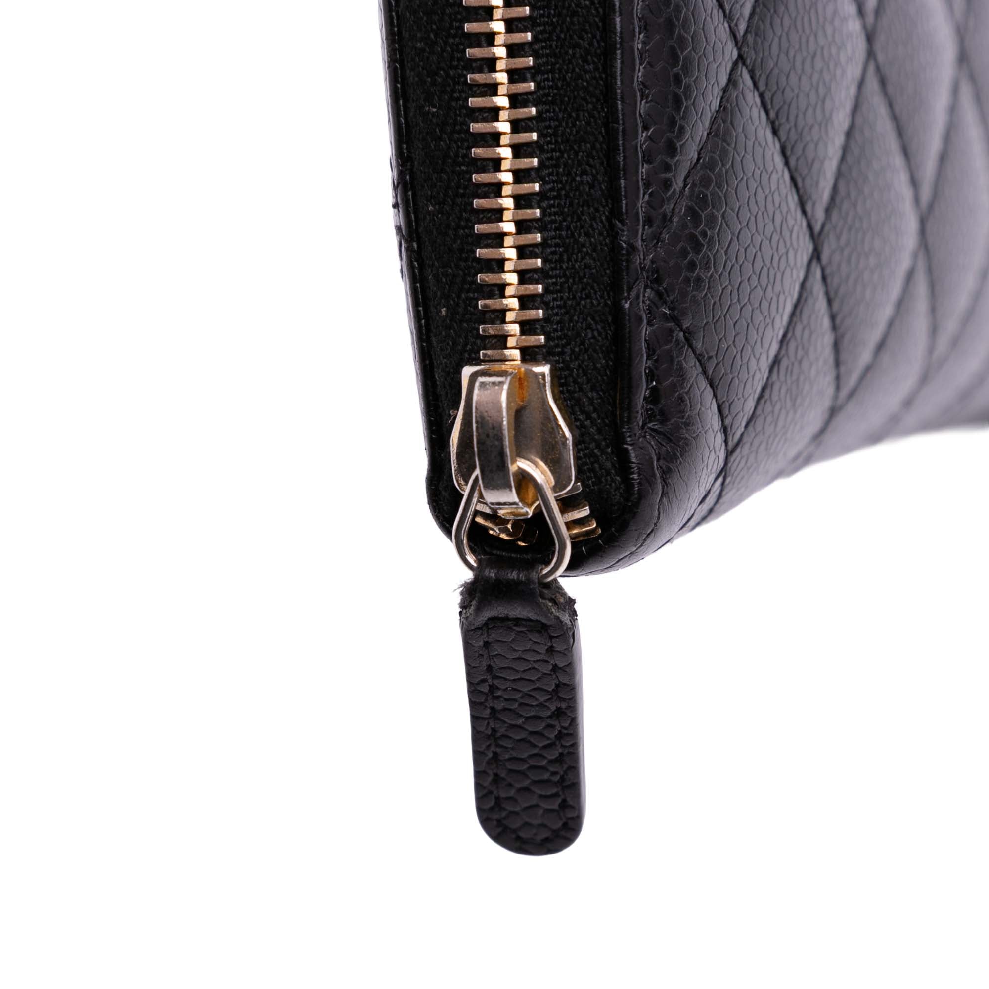 CC Quilted Caviar Zip Around Long Wallet