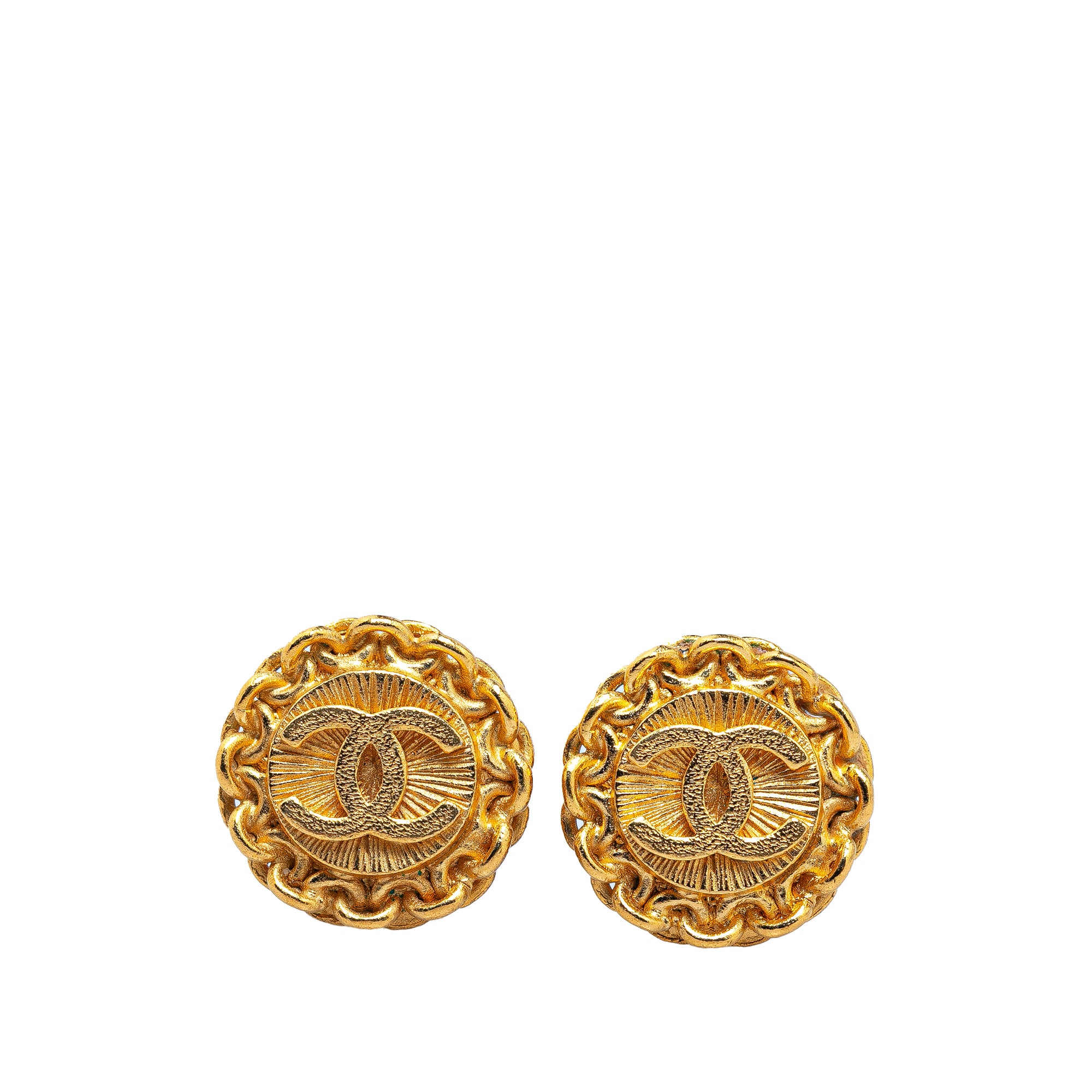 Gold Plated CC Round Clip On Earrings