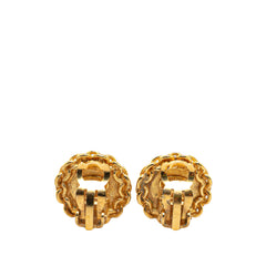 Gold Plated CC Round Clip On Earrings