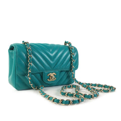 Mini Rectangular Chevron Lambskin Single Flap
