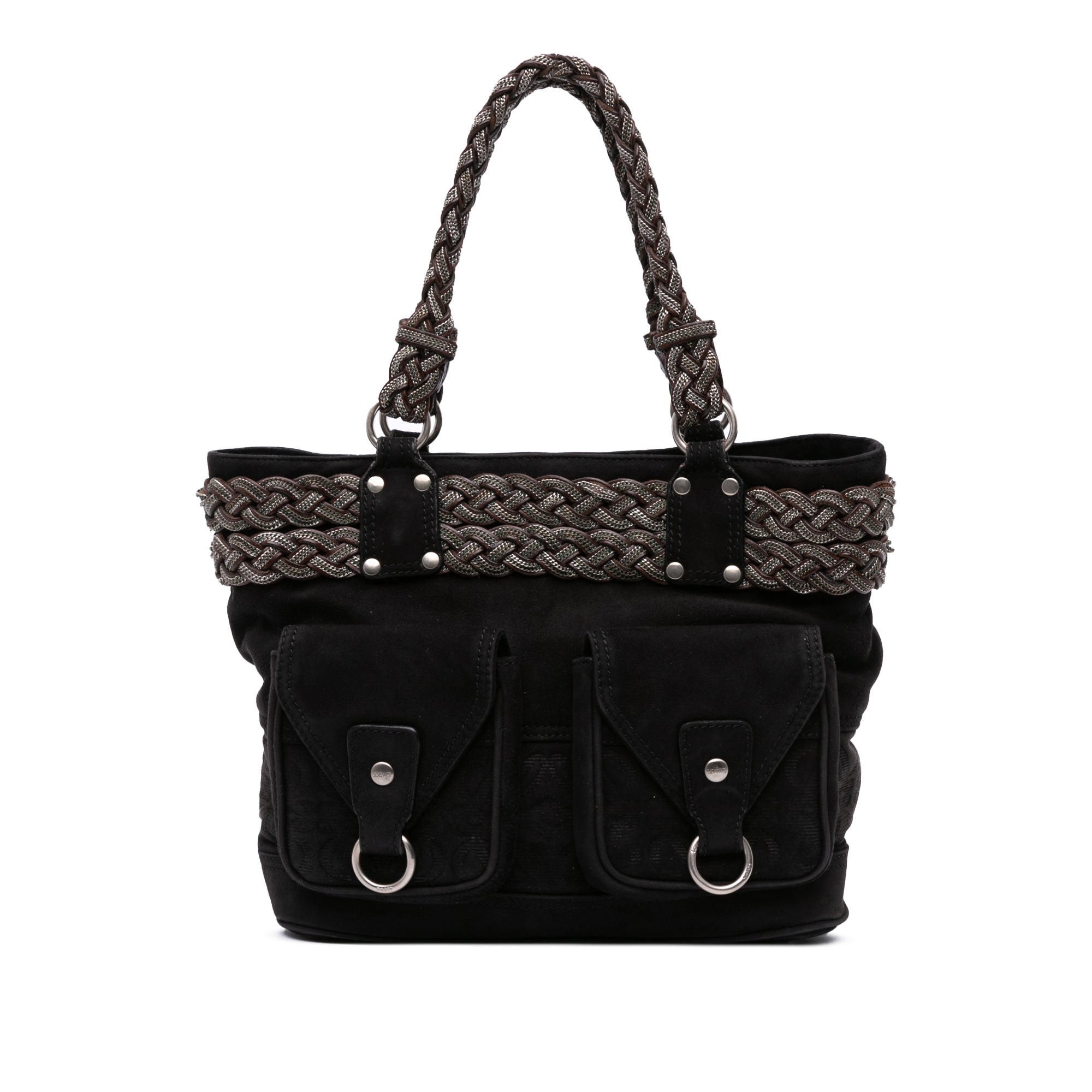 Suede Braided Chain Pocket Tote