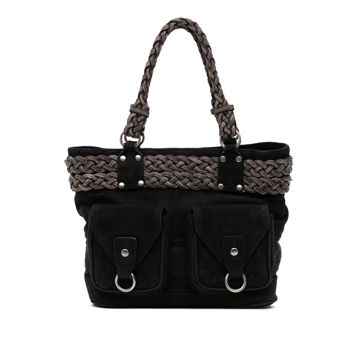 Suede Braided Chain Pocket Tote