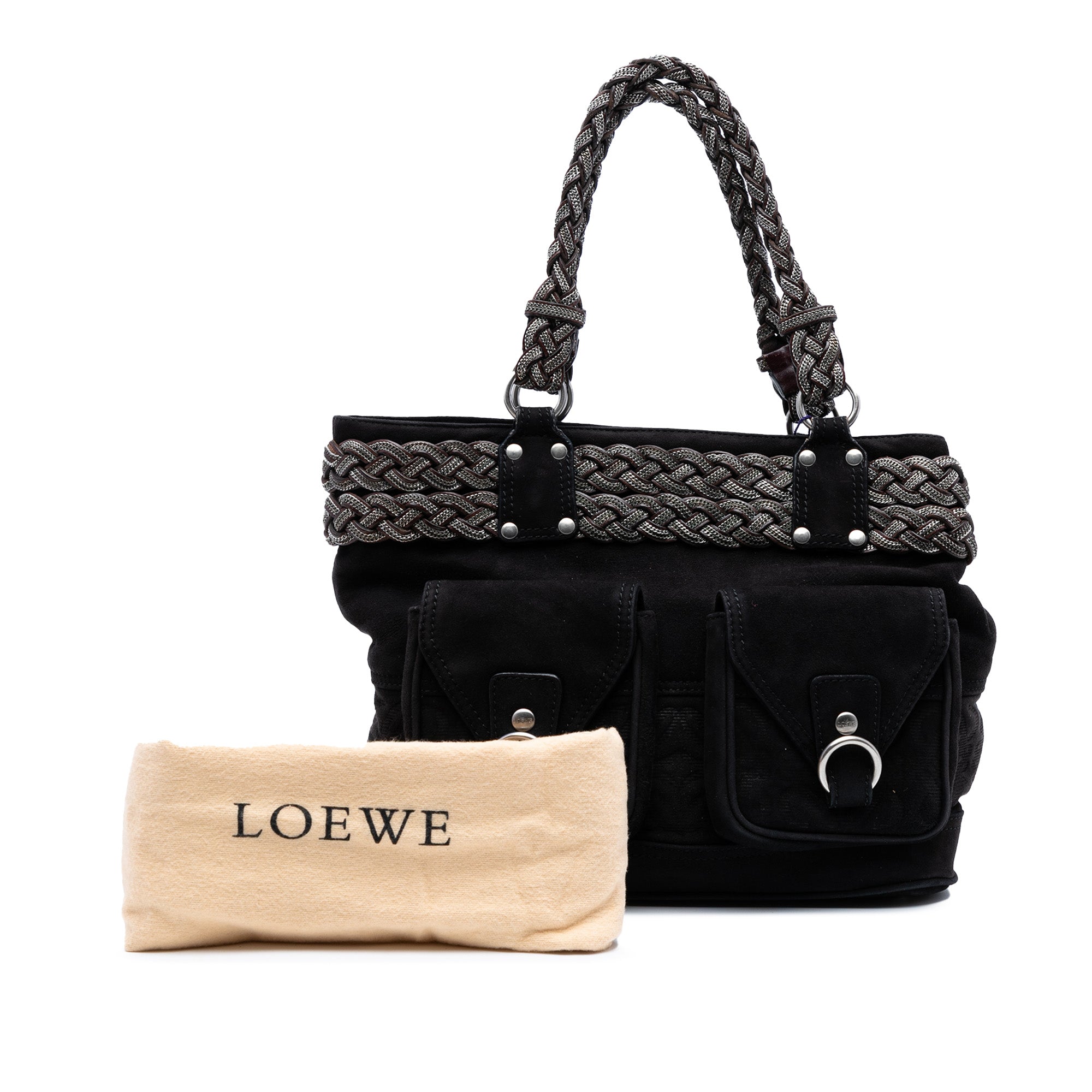 Suede Braided Chain Pocket Tote