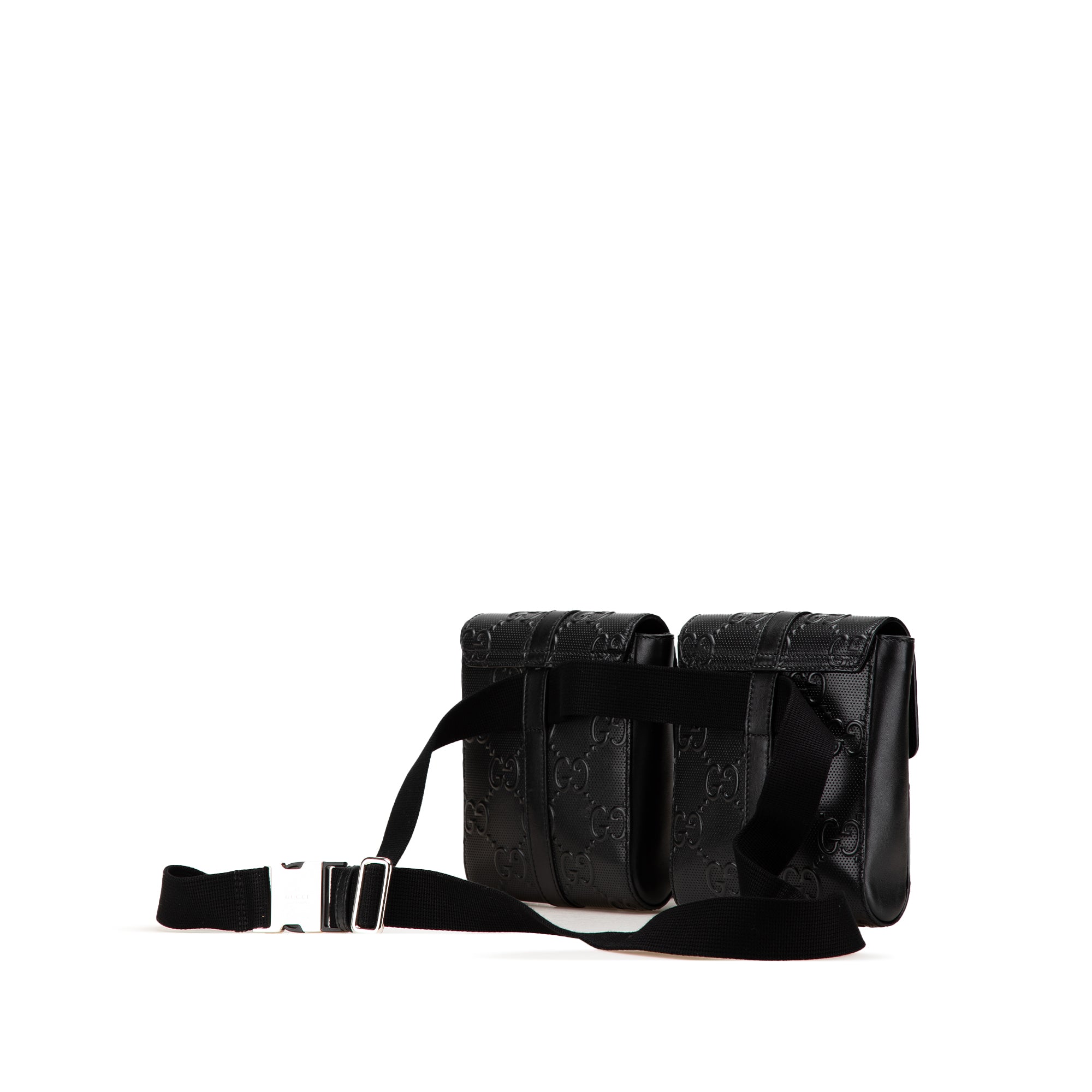 GG Embossed Perforated Double Belt Bag